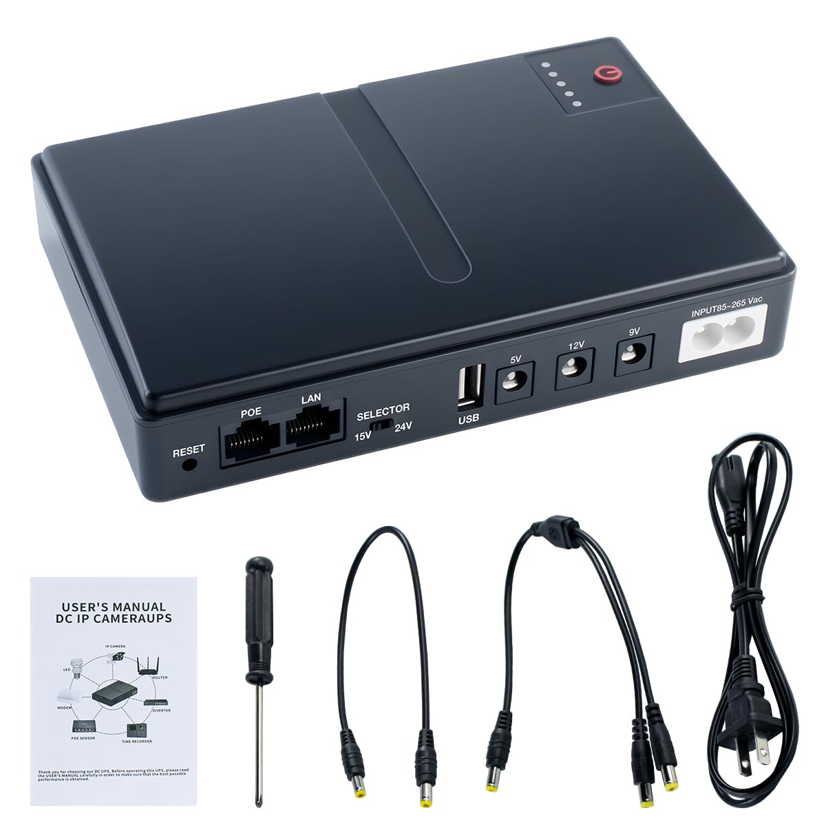 Mini DC UPS Uninterruptible Power Supply, UPS Battery Backup Power Supply for Router/Modem/Security IP Camera/POE Devices, 5V/9V/12V24V Multi-Voltage Output, Without Battery