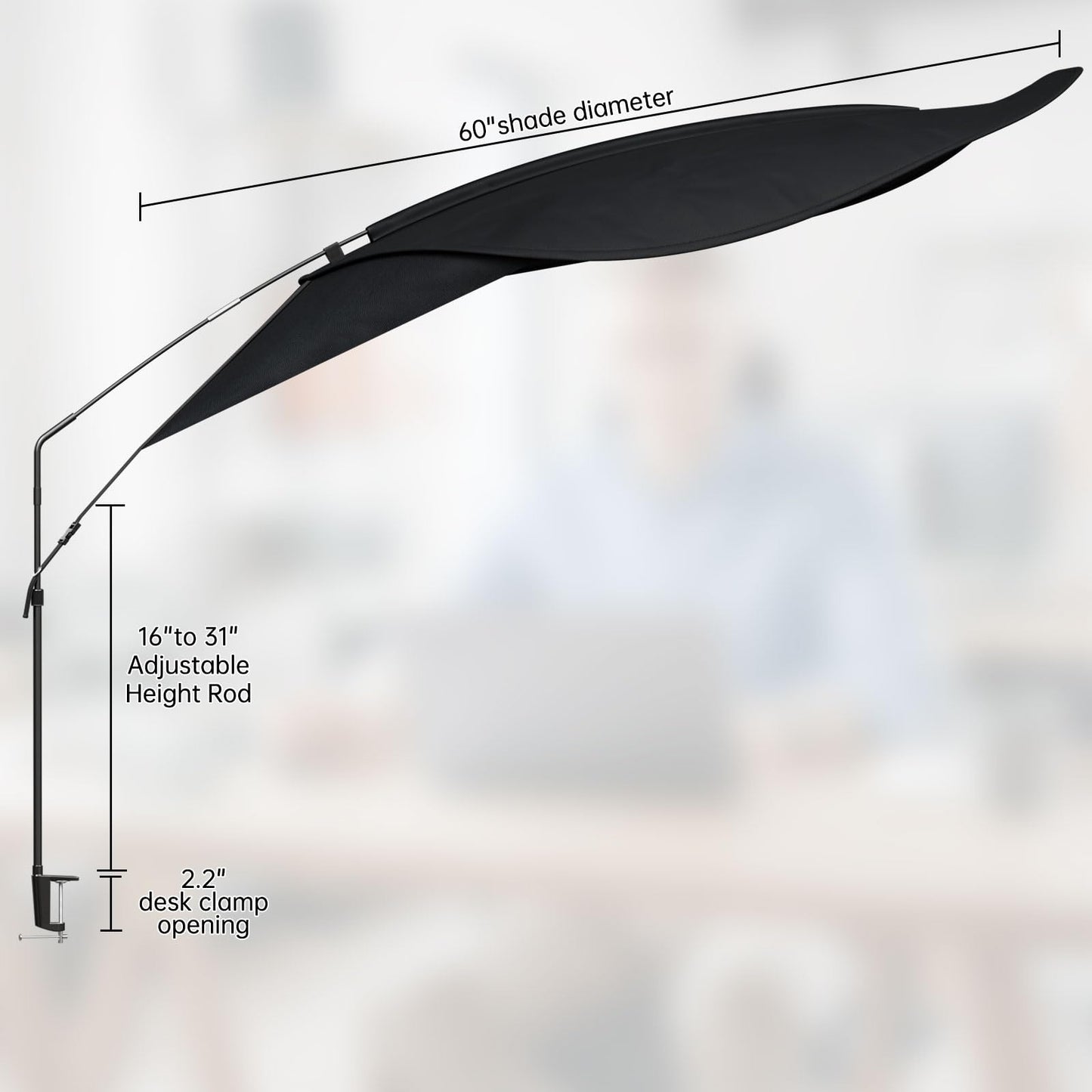 Large Office Cubicle Desk Shade – Blocks Overhead Light, Reduces Eye Strain & Headaches for Light Sensitive Workers, Anti-Glare Canopy, Black