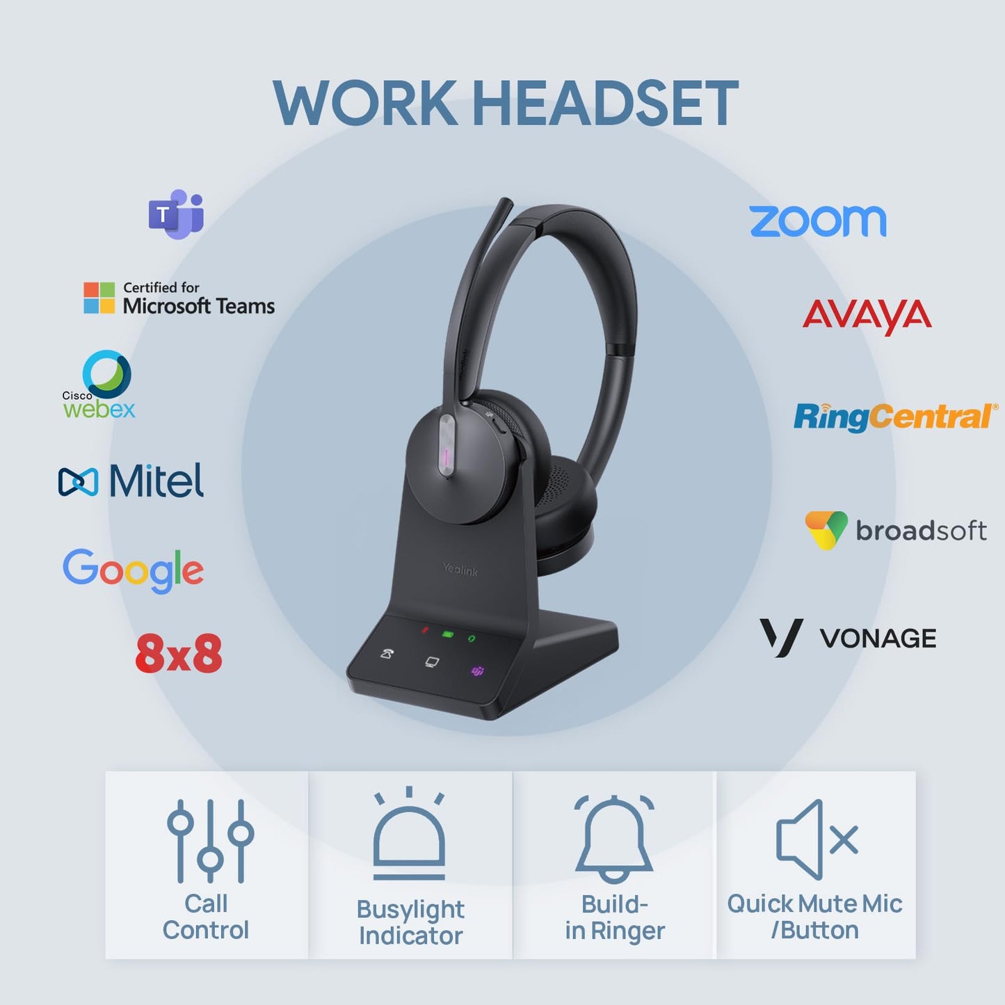 Yealink WH64 Mono UC DECT & Bluetooth Wireless Headset, 606ft Range, Single On Ear Work Headphones with 3X Noise Cancelling Mic, 26 Talk Time, Office Desk IP Phone, PC, Computer