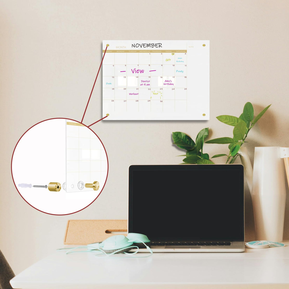 TORASO Glass Dry Erase White Board Monthly Calendar Board, Glass WhiteBoard for Wall, 11.8"x15.7", Planner Board for Home, Office, Schoo（ Monthly-WH-3040）