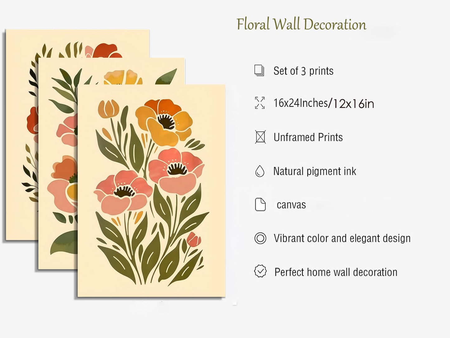SFXYRTAH 3Pcs Boho Floral Wall Art Abstract Botanical Flower Posters Neutral Beige Green Minimalist Plant Prints for Living Room Bedroom Office Home Decor Unframed (12x16in posters)