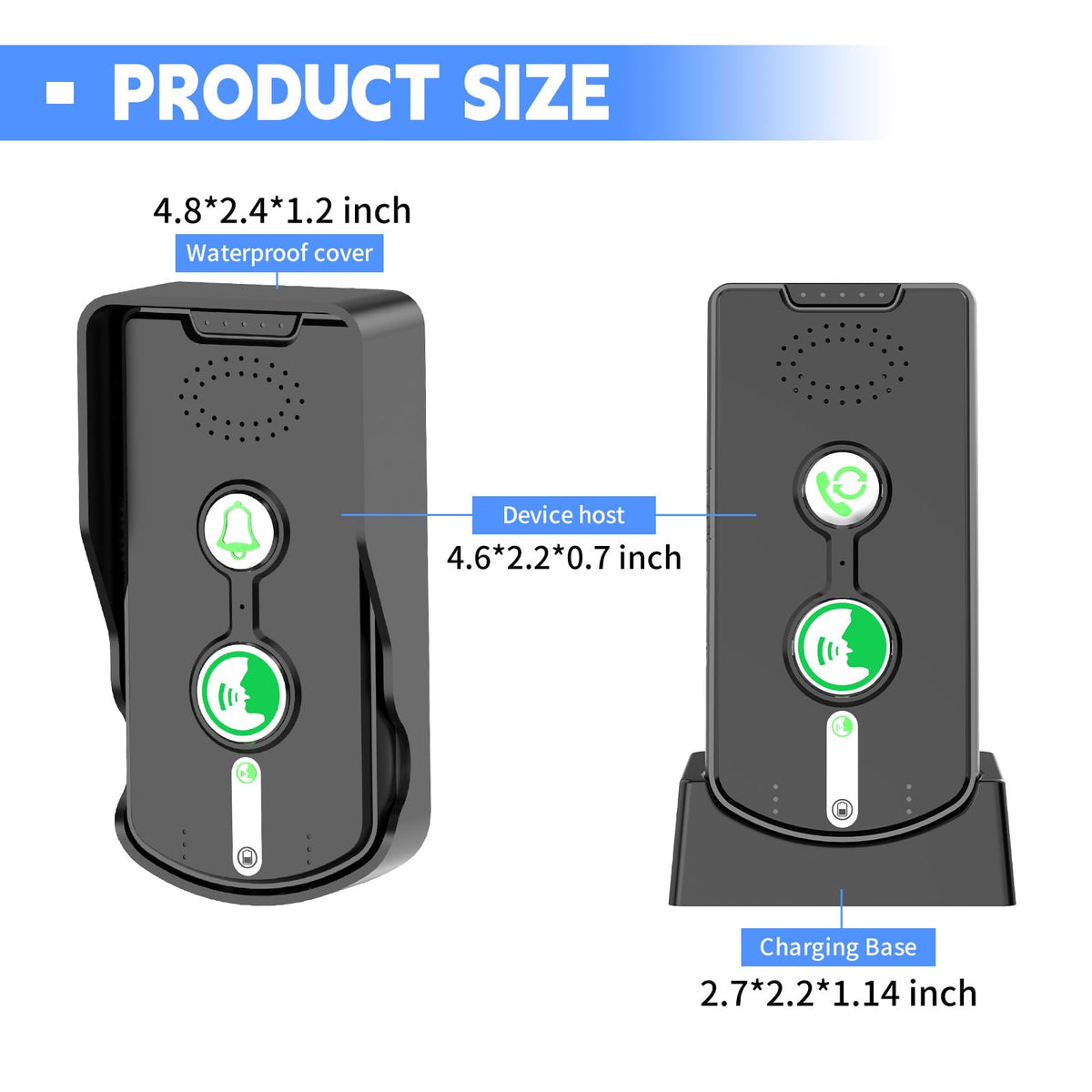 2 Way Wireless Doorbell Intercom Indoor Outdoor, Long Range Door Intercoms System for Home with Waterproof Cover Rechargeable Battery,30 Days Long Standby Time 5 Level Volume Adjustment（4 Pack）