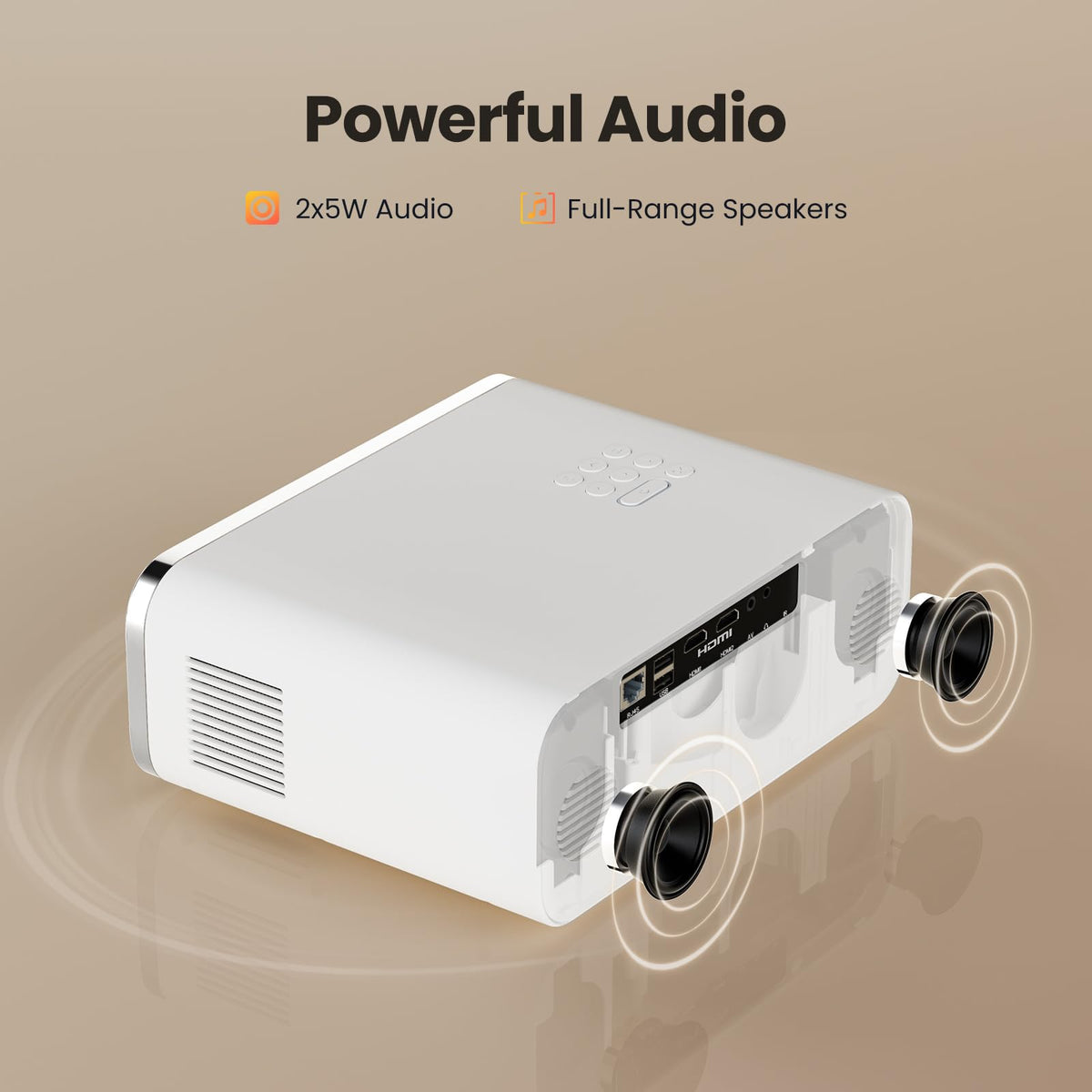 HUNKSTAR Mini Projector, 4K Support Projector with Wifi 6 and Bluetooth 5.2, 1000 ANIS Portable HD1080P Home Video Projector with Auto Focus, Suitable for Family Gatherings, Various Festivals (White)