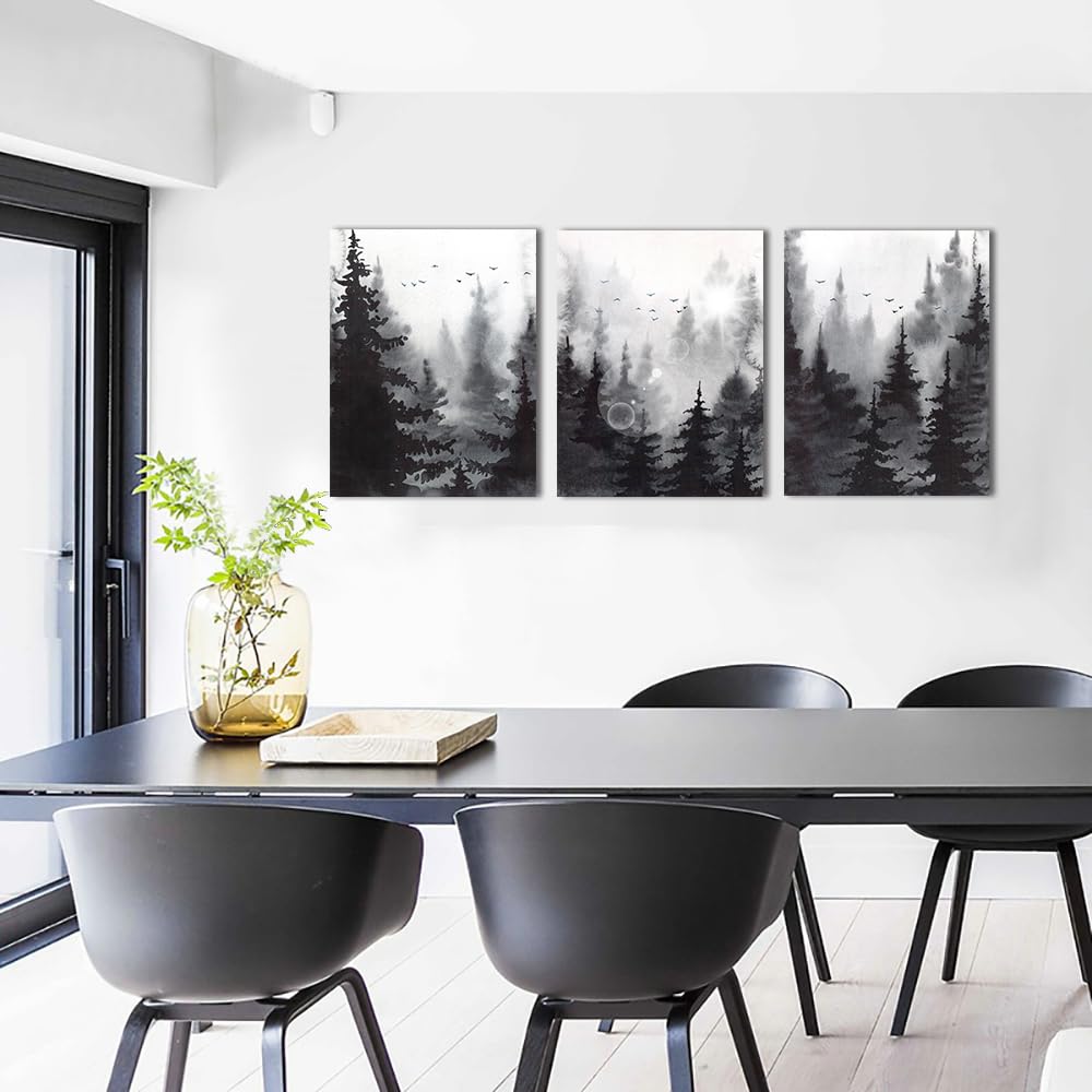 Lapremoly 3-Piece Modern Abstract Art Prints, Black and White Forest Scenery, Canvas Wall Art for Living Room, Bedroom, Office, Home Wall Decor