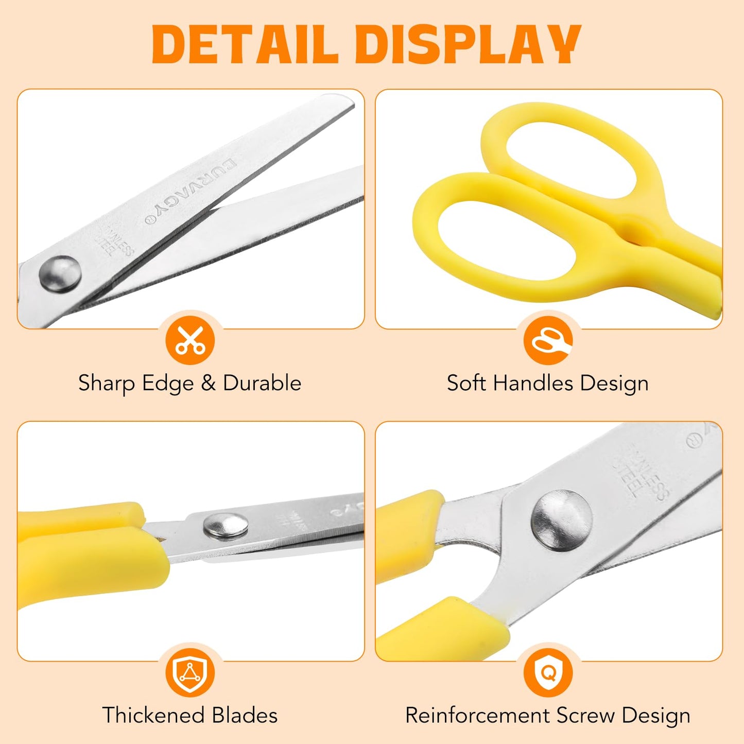 BURVAGY 180Pack 5" Small School Student Blunt Kids Craft Scissors, Sharp Stainless Steel Blades Safety Toddler Kid Child Comfort Grip Scissors Bulk for Children Cutting Paper