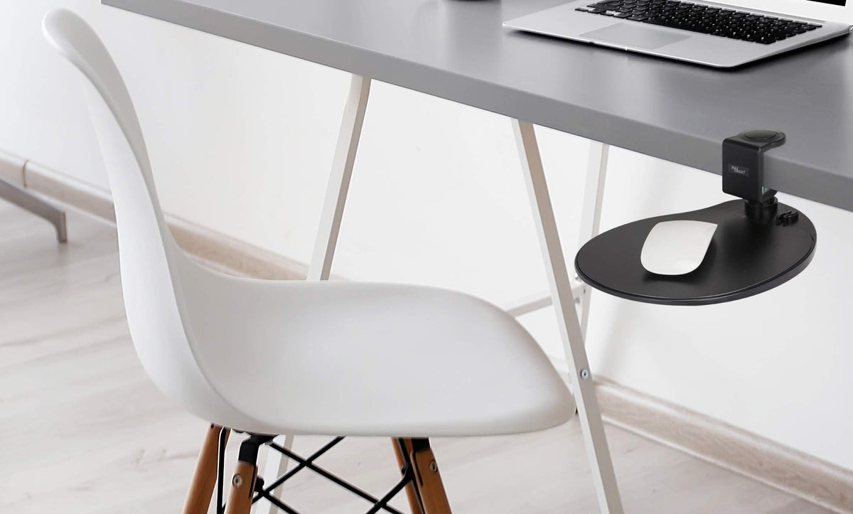 MAX SMART Clamp on Mouse Platform, Clip on Mouse Pad, Rotating 360, Easy Slide Out Tray, Suitable Up to for 1.5" Thickness Desk, for Home, Office to Save Space (Black)