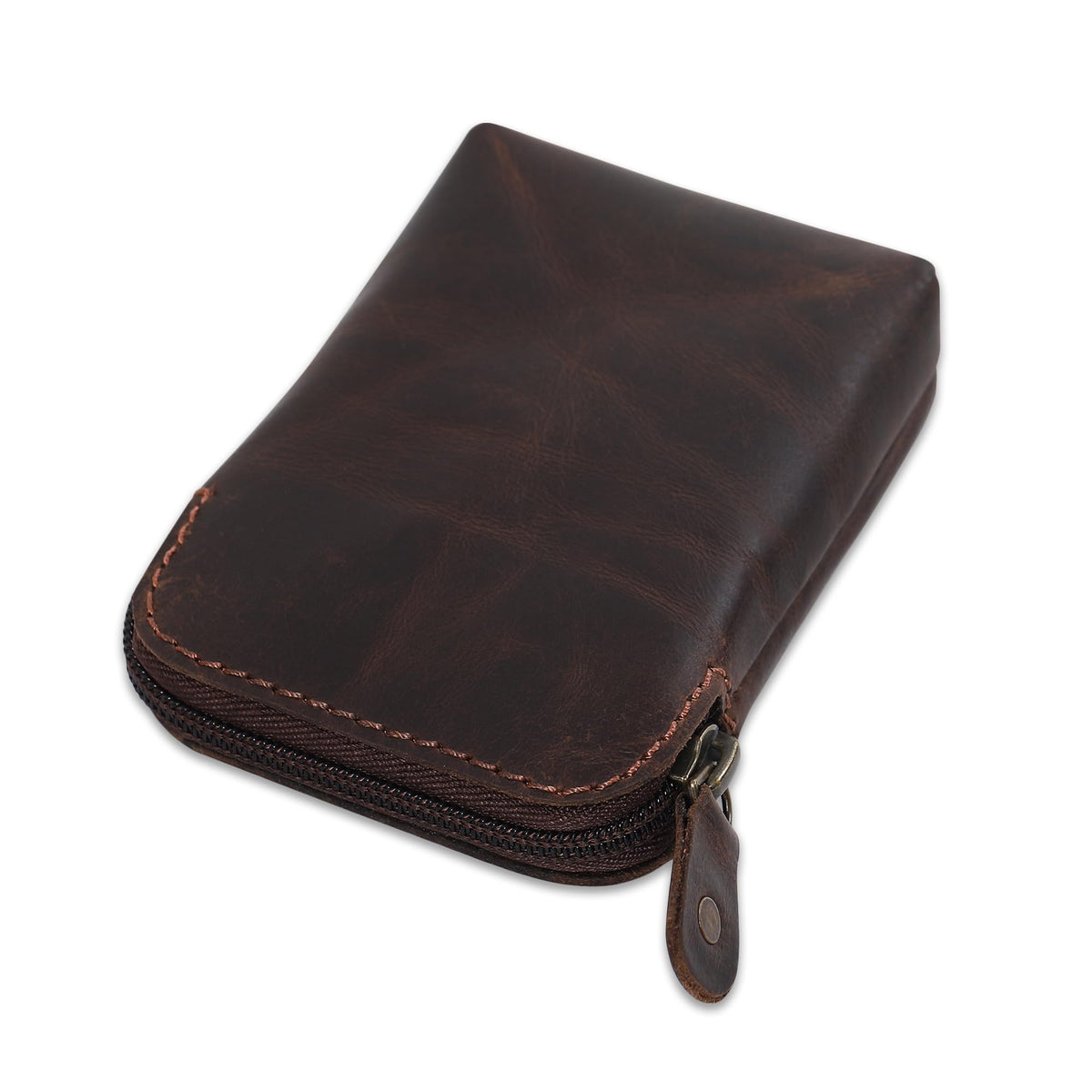 CestAntiQ Premium Full-Grain Leather Playing Card Case Zippered Card Deck Holder for Poker and Bridge Travel Accessory Secure Multi-Purpose Wallet Leather Cards Holder Brown