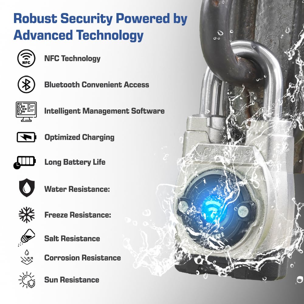 eGeeTouch 5th GEN Outdoor Smart Padlock – (Single, Short Shackle) Keyless Bluetooth & NFC Lock, Durable Weatherproof Security for Sheds, Gates, Bikes - Convenient App Control & Enhanced Safety