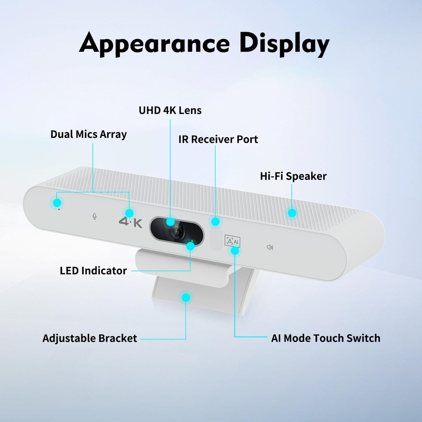 TOALLIN 3-in-1 4K Conference Webcam with Mic and Speaker, AI Auto-Framing & Speaker-Tracking, USB Video Bar, All-in-One Video Conference Camera for Online Meetings, Video Calls