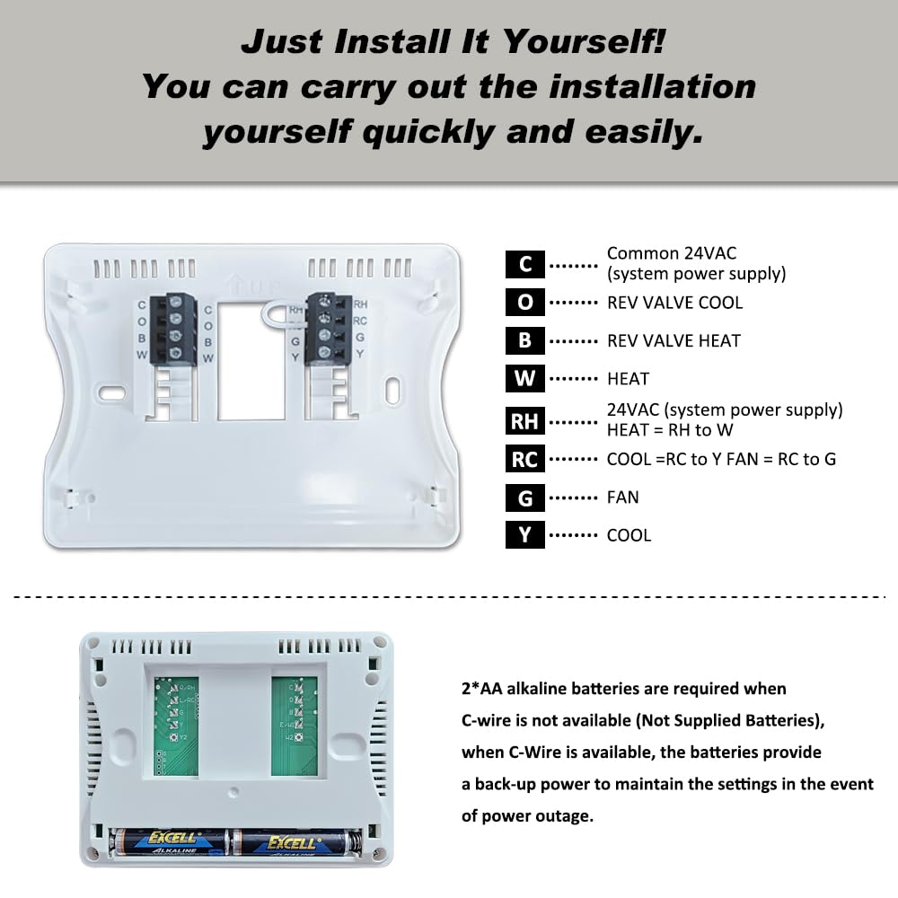 Programmable Auto Changeover Thermostat for House, Conventional Single-Stage Systems,1 Heat/1 Cool, Extra Large Display, Smart Auto Switching, White Backlight