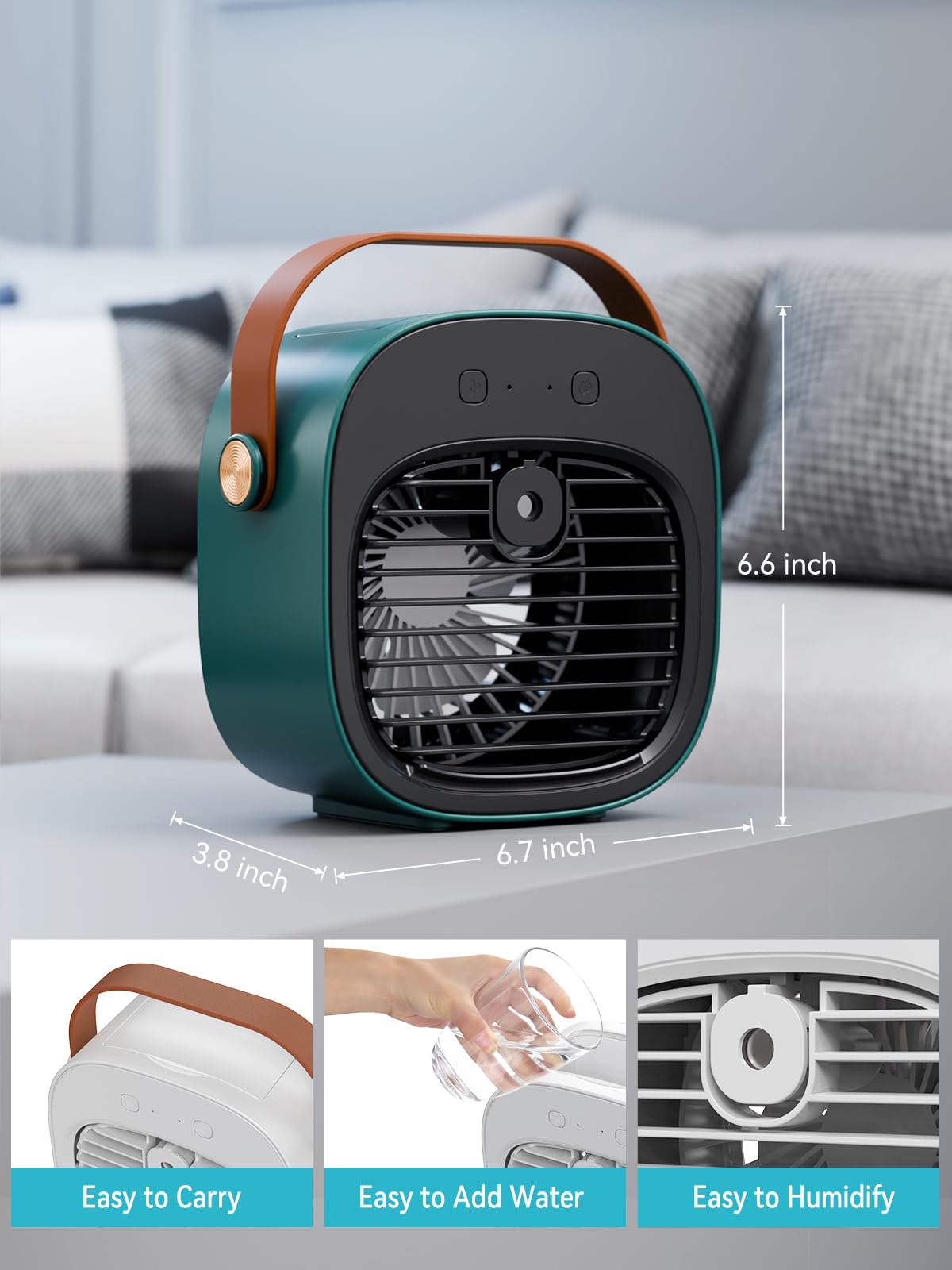 Portable Air Conditioner -5200mAh Rechargeable Personal Air Cooler, Green Mini Air Conditioner with 3 Speeds, Quiet Desk Cooling Fan for Home, Bedroom, Travel, Office, Outdoor, Indoor