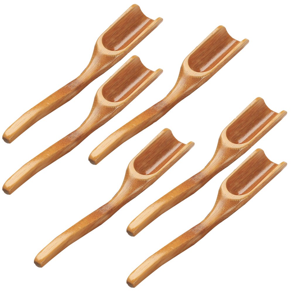 Tea Spoons Natural Bamboo Tea Spoon for Loose Tea ，Cucumis 6Pcs Kung Fu Tea Spade Natural Bamboo Wood Spoons for Scooping Coffee Powder,Tea，Salt，Yeast, Superfood Powders，Cacao