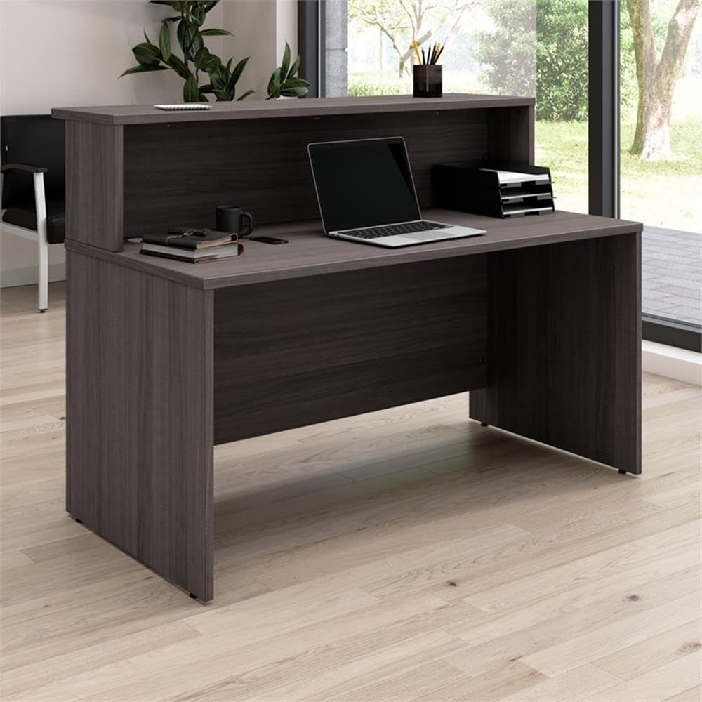 Bush Business Furniture Arrive 60W x 30D Reception Desk with Shelf in Storm Gray, Modern Receptionist Station for Office Waiting Room