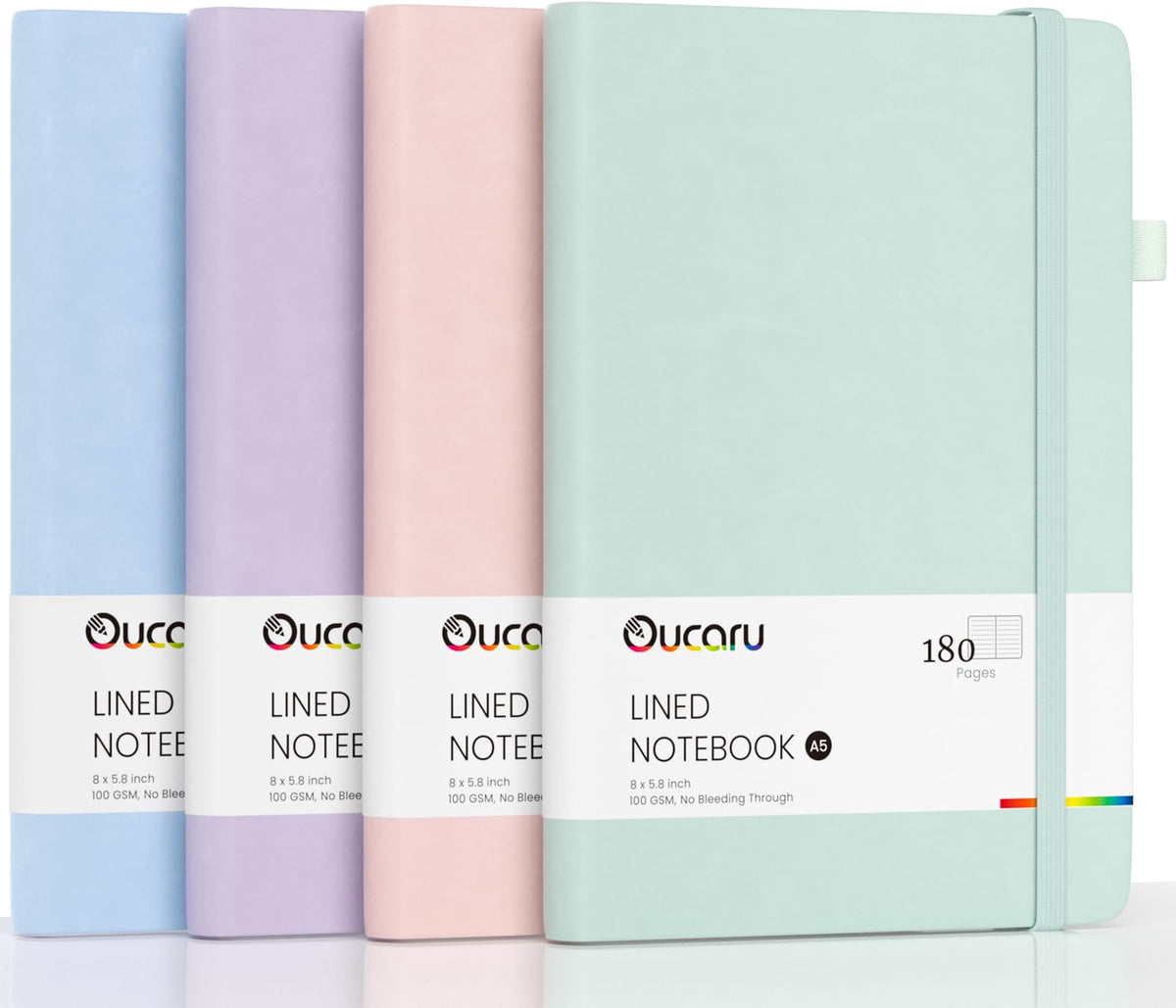 Oucaru Lined Journal Notebook, 4 Pack, 180 Pages, A5 Journals for Writing, 100 GSM Thick Paper, Small Notebooks Daily Journal for Women Men Work, Business, School, Travel Supplies