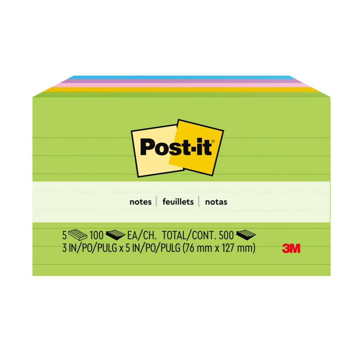 Post-it Notes, 3 in x 5 in, 5 Lined Sticky Notes Pads, 100 Sheets per Pad, Floral Fantasy Collection, School Supplies and Oﬃce Products