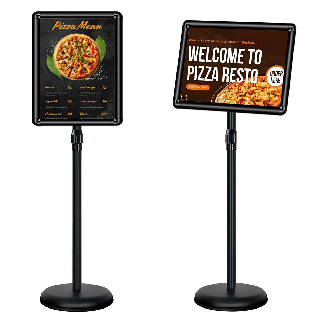 Mutualsign 11x17 inches Poster Stand Holder Adjustable Pedestal Floor Standing Sign Holder Vertical and Horizontal View Sign Display, Aluminum Snap Open Frame with Safety Corner, Black