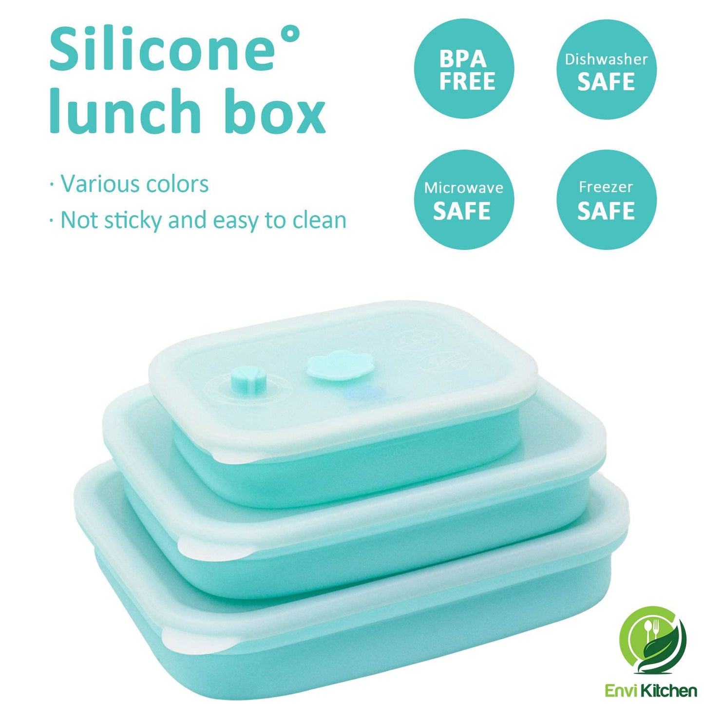EnviKitchen Food Storage Containers with Airtight Lids - Collapsible Container for Kitchen, Pantry Organization - Silicone Air Tight Snack, Lunch Organizer Set - Oven, Microwave, Freezer-Safe - 3 Pack