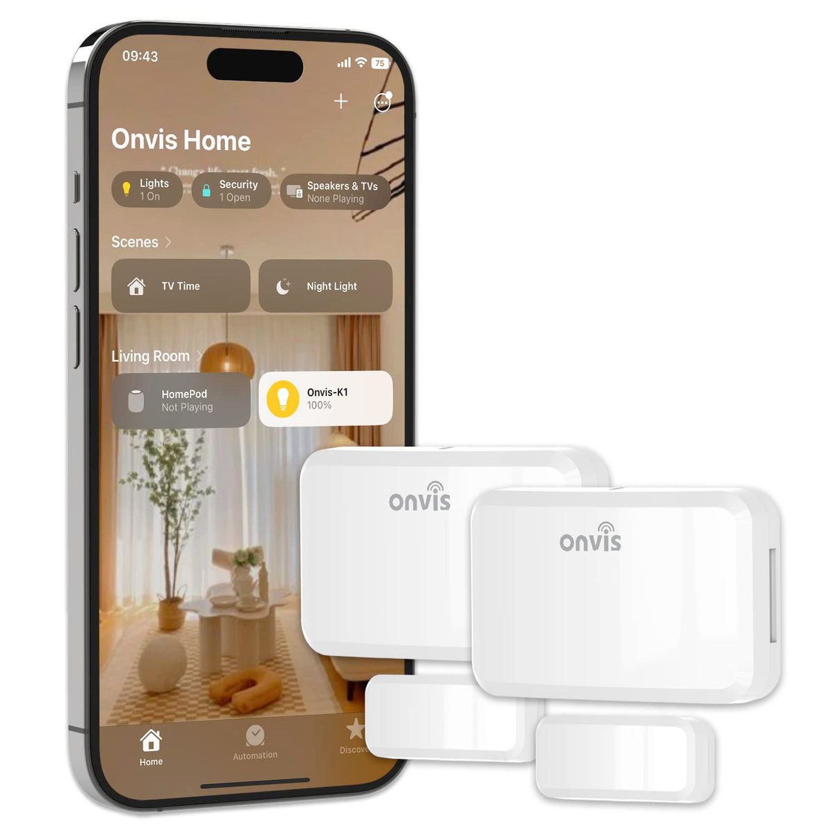 Onvis Thread-Enabled HomeKit Door Window Contact Sensor,Wireless Mini Low-Energy Contact Sensor for Alarm System and Smart Home Automation, iOS Only (2Pack)