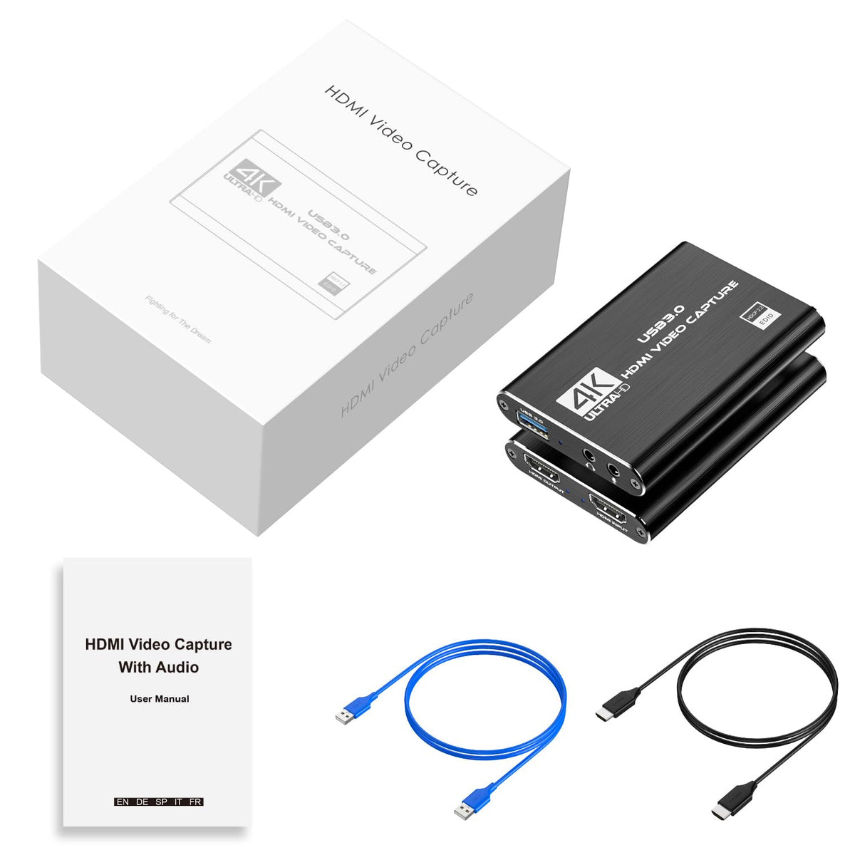 4K HDMI Capture Card for Streaming, Full HD 1080P 60FPS USB 3.0 Cam Link Game Audio Video Capture Card, Work with Camera/Nintendo Switch/Xbox/PS4/PS5/PC/OBS (Black)