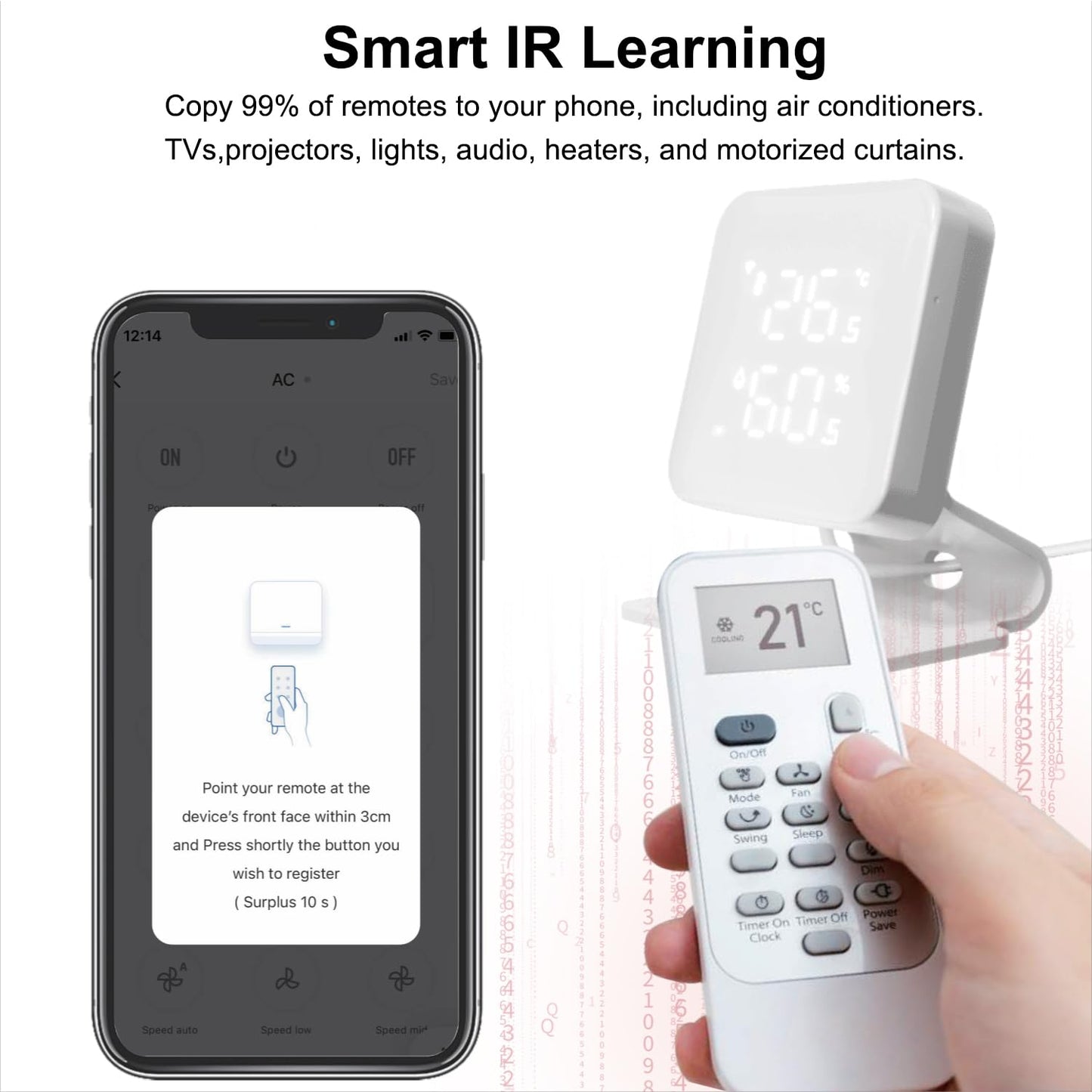 WOOX Smart Air Conditioner & Heater Pump Controller, WiFi IR Remote Control for Mini Split AC, Portable & Window AC, Temperature and Humidity Automation Controllers, Compatible with Alexa/Google