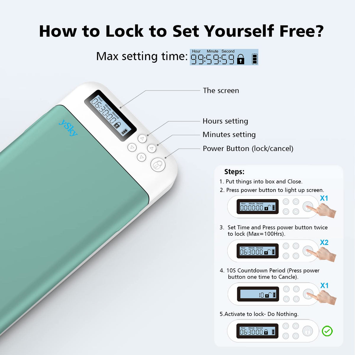 ySky Timed Lock Box, Portable Phone Locker with Self-Control Timer for iPhone, Android, Helping Kids, Students, Adults Focus Back, Mobile Phone Addiction Control (Green)