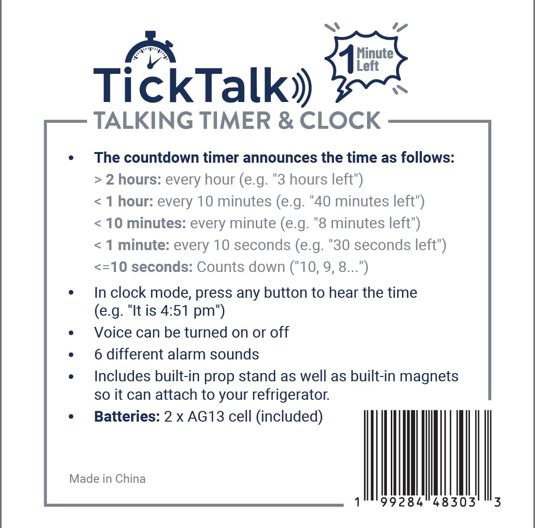Talking Timer for Kids/Adults, Visual Timer for Kids Alternative, Voice Countdown Announcements Every Hour/10 Min/1 Min | Children, Cooking, Adults, Workouts, Classroom, lab, ADHD, Time Management