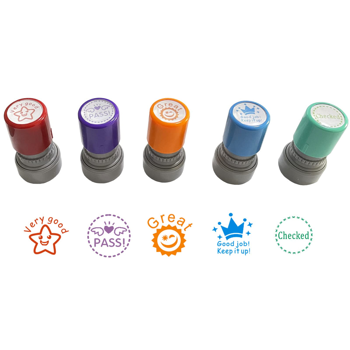 WAF Pack of 5 Sorted Teacher Stamp Teachers Self-Inking Rubber Stamps Teacher Review Photosensitive Stamps for Education Very Good-5pcs