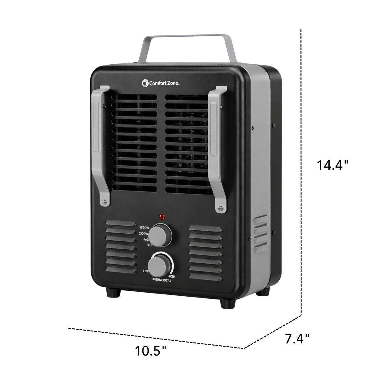 Comfort Zone Electric Portable Milkhouse Style Utility Space Heater with Adjustable Thermostat, Overheat Protection, and Safety Tip-Over Switch, Ideal for Garage or Greenhouse, 1,500W, CZ798BK