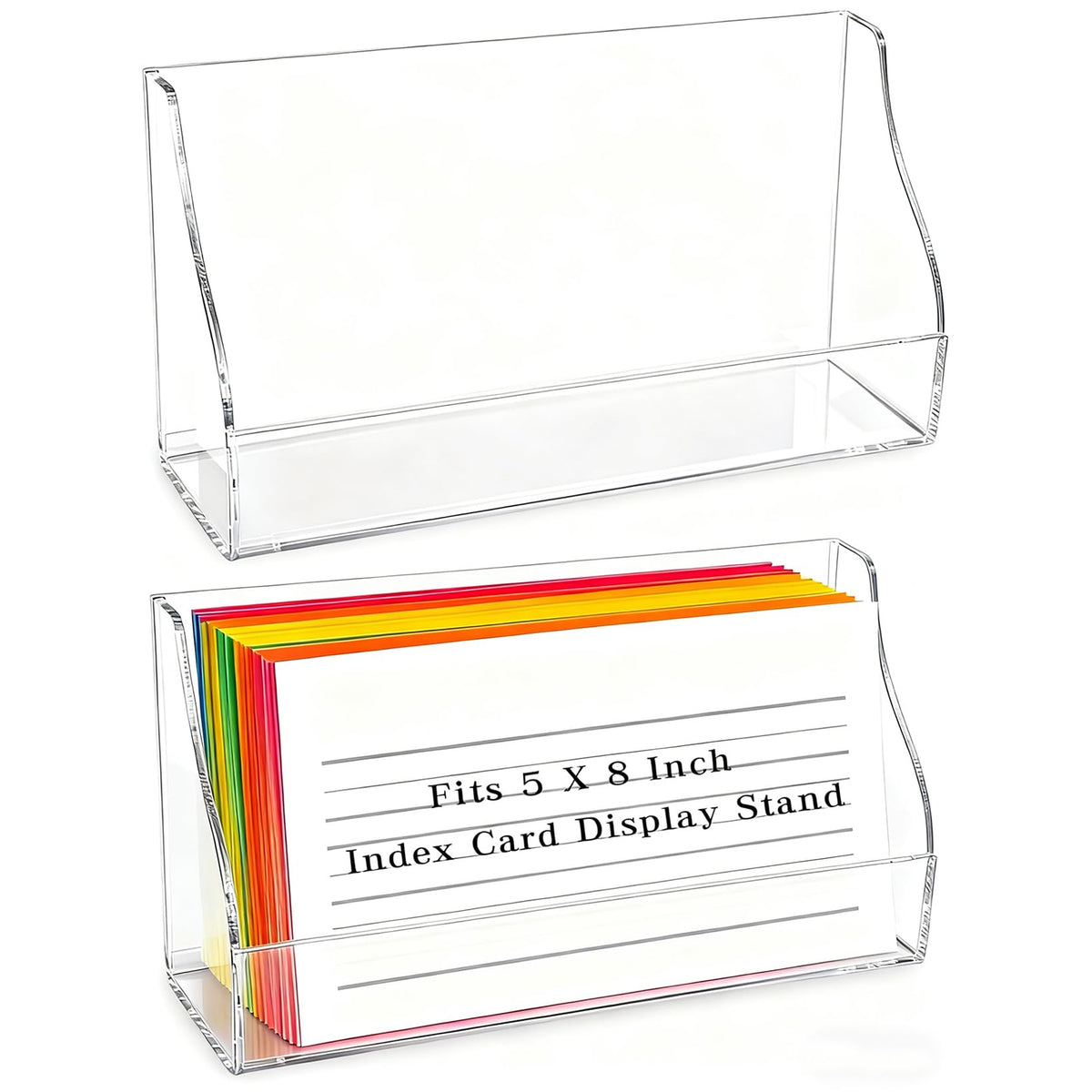Goklmn 2 Pack Index Card Display Stand 5x8 Inch Acrylic Cards Holder for Desk Clear Postcard Stand Note Card Holder Index Cards Organizer Case Business Card Stand for Office Business