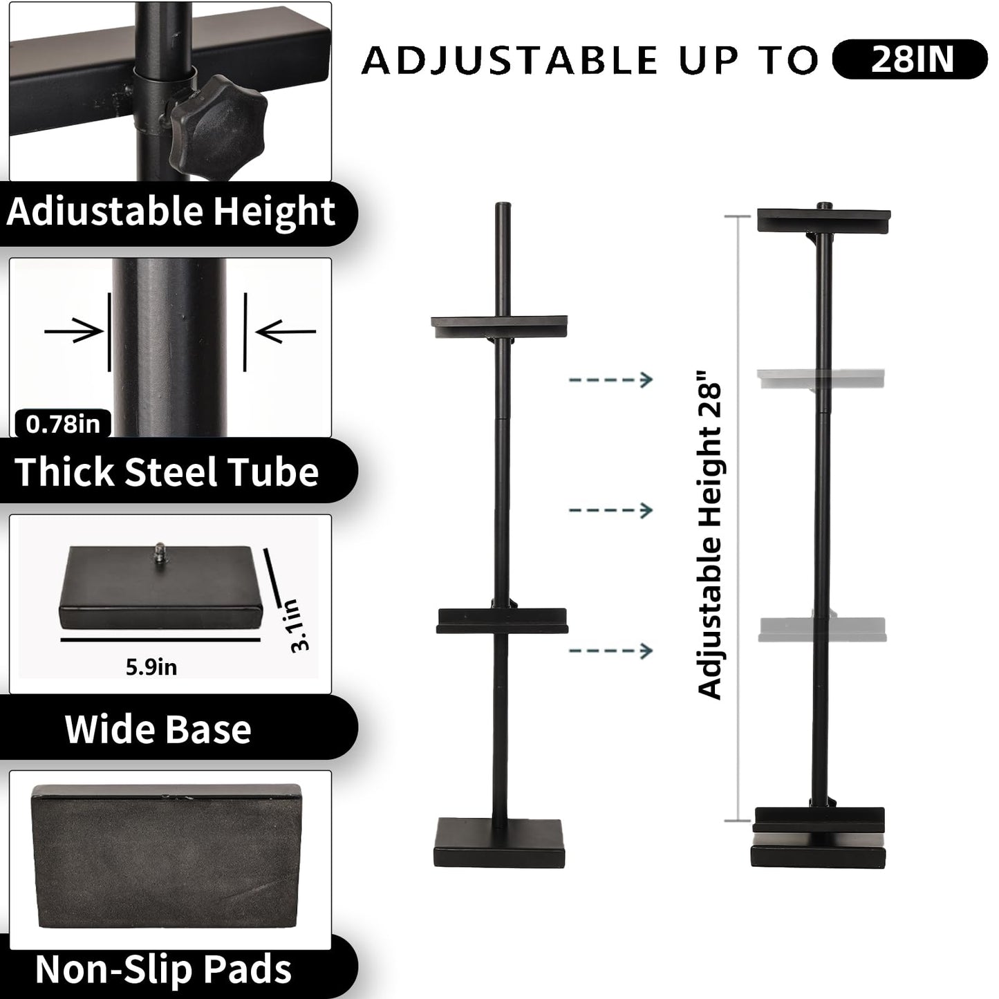 Adjustable Tabletop Easel Stand for Picture Frames & Canvas - All-Metal Display Easel with 28" Height, Table Top Frame Holder for Artwork, Photo Stand, Metal Easels for Table Display (Black) (Black)