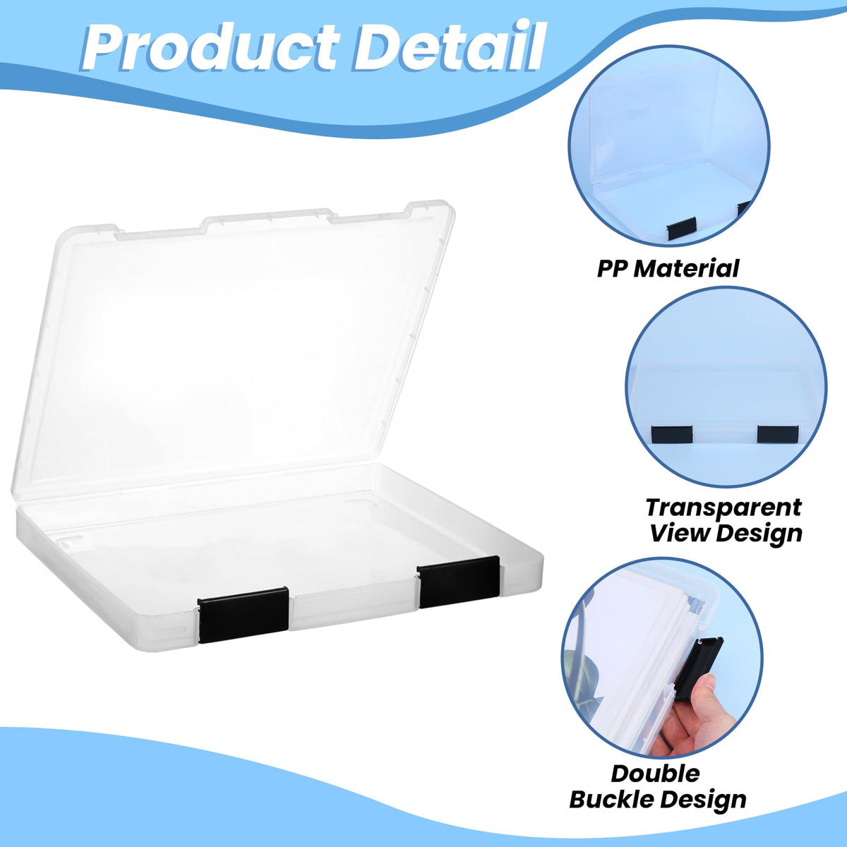 Lemecima 6 Pcs Clear A4 File Box Document Plastic Storage Box Paper Plastic Case Board Game Storage Containers Magazine Protector File Holder with Buckle (Black,12.4 x 9.84 x 1.18 Inches)