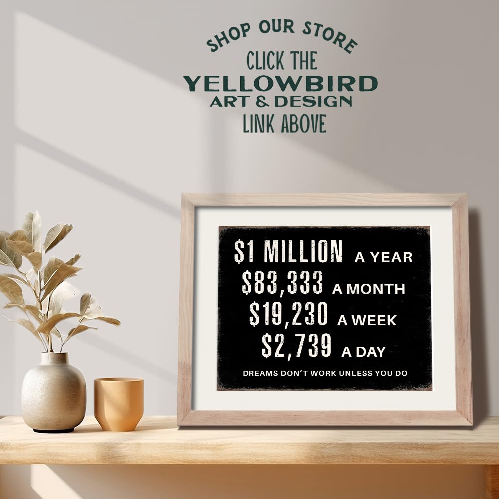 Motivational Success Wall Art 11x14 - LARGE Entrepreneur Inspirational Quotes for Office - Millionaire Mindset Hustle Decor - Office Wall Decor for Men - Executive Business Financial Black Print