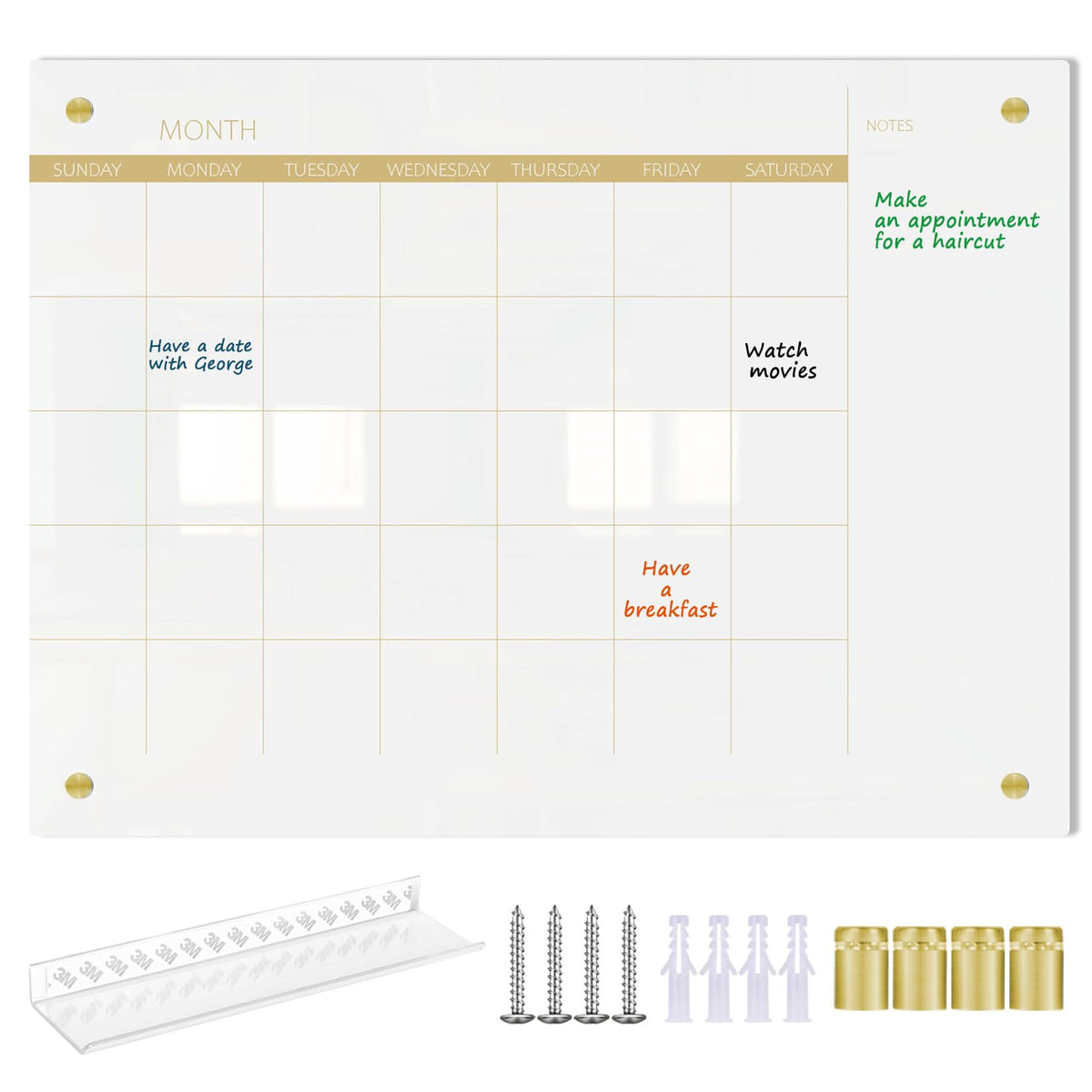 TORASO Glass Dry Erase White Board Monthly Calendar Board, Glass WhiteBoard for Wall, 11.8"x15.7", Planner Board for Home, Office, Schoo（ Monthly-WH-3040）