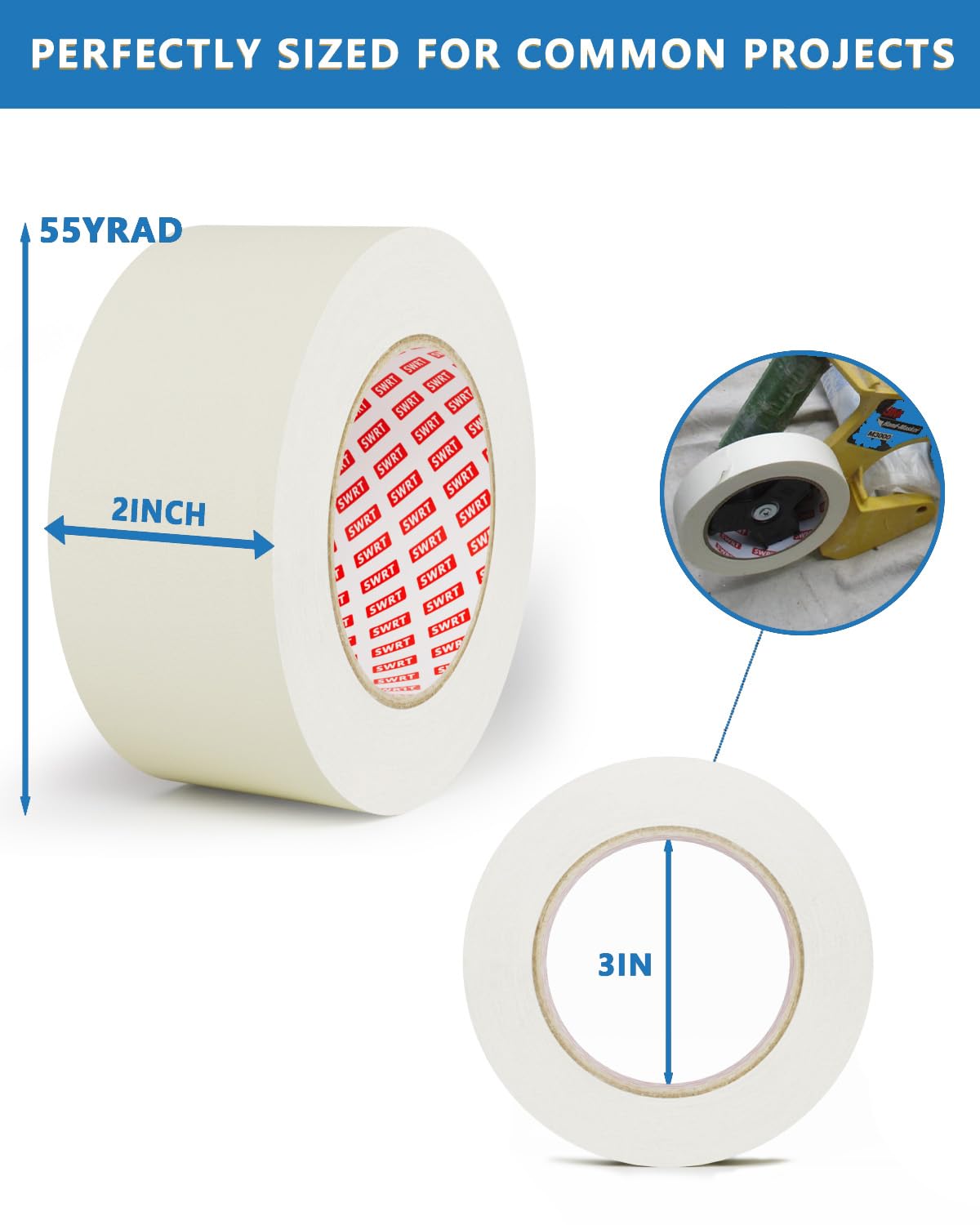 SWRT Masking Tape, 2 Inch Wide × 55 Yards (4 Rolls, 220 Yards Total) – Strong Adhesive, Easy Tear, Clean Removal, General Purpose Painter’s Tape for Painting, DIY, Crafts, Home & Office