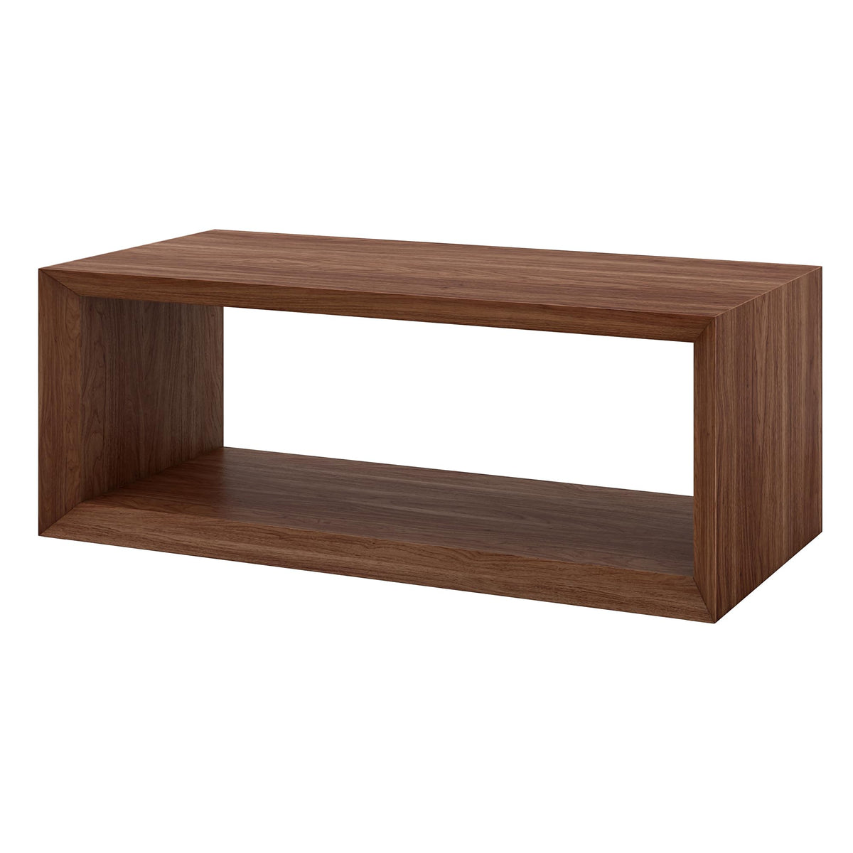 Henn&Hart 48" Rectangular Wood Coffee Table with Open Storage Shelf for Living Room, Family Room, or Office, Medium Walnut