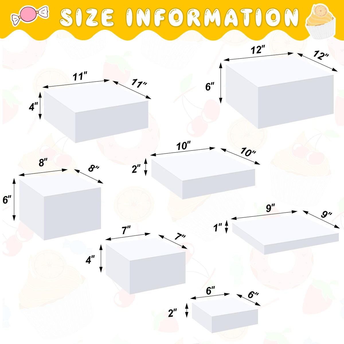 Leinuosen 7 Pcs Large Buffet Risers Set 6" to 12" Acrylic Display Box Catering Dessert Table Riser Food Display Decorative Stand with Hollow Bottom for Catering Supplies(White, Square)