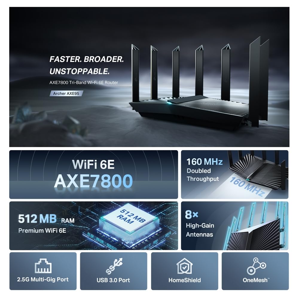 TP-Link - Archer AXE7800 Tri-Band Wi-Fi 6E Router - Black (Renewed)