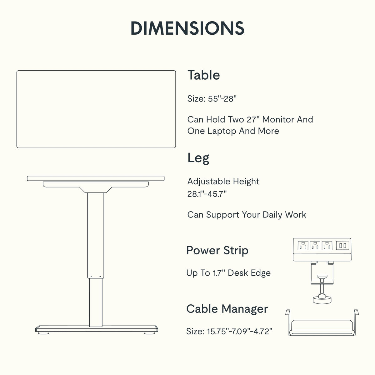 FLEXISPOT EN2 Whole-Piece Standing Desk with Clamp Power Strip, 55 x 28” Electric Stand Up Height Adjustable Desk with Cable Management (Black Frame + 55" Black Top, 2 Packages)