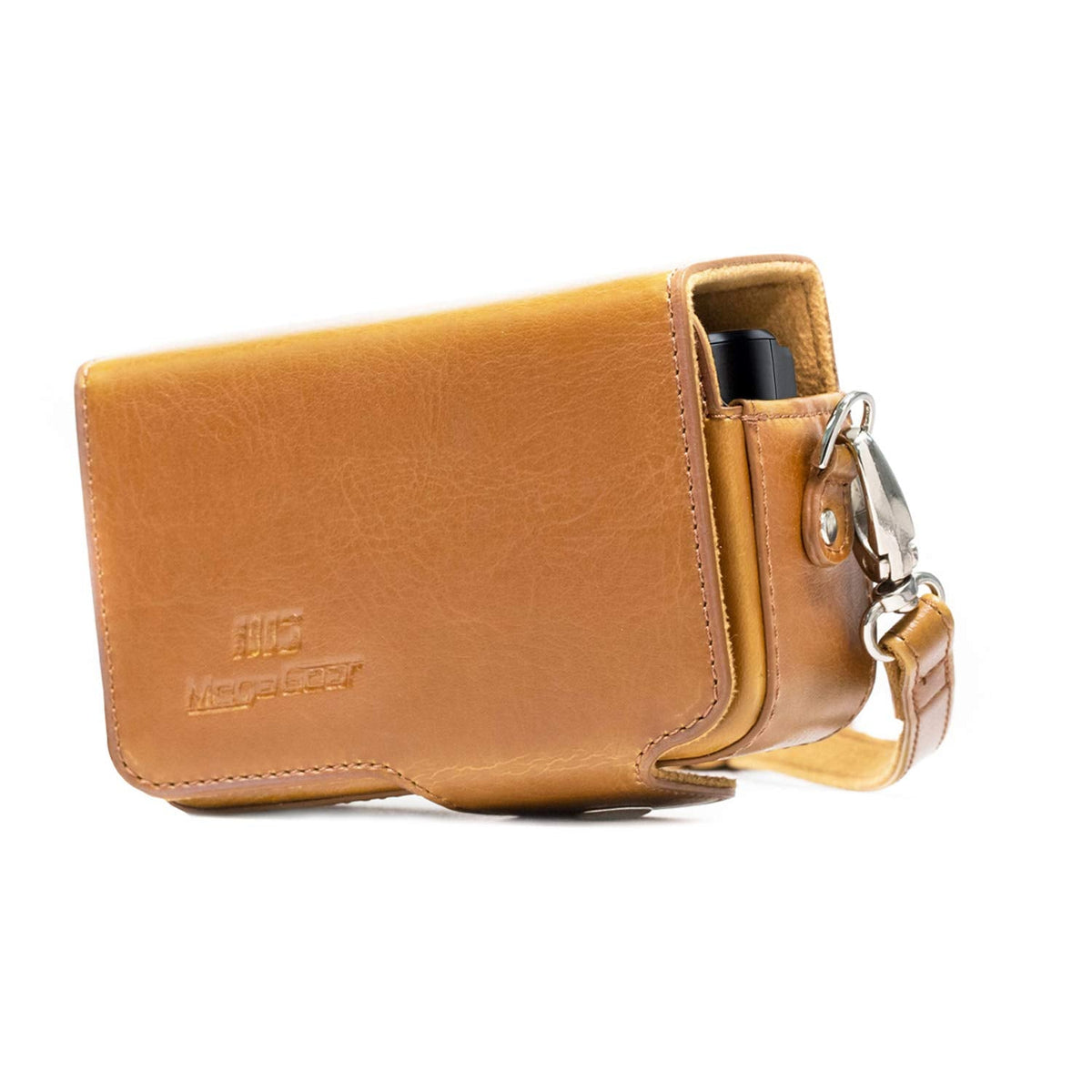 MegaGear Leather Camera Case with Strap Compatible with Canon PowerShot SX740 HS, SX730 HS, Light Brown