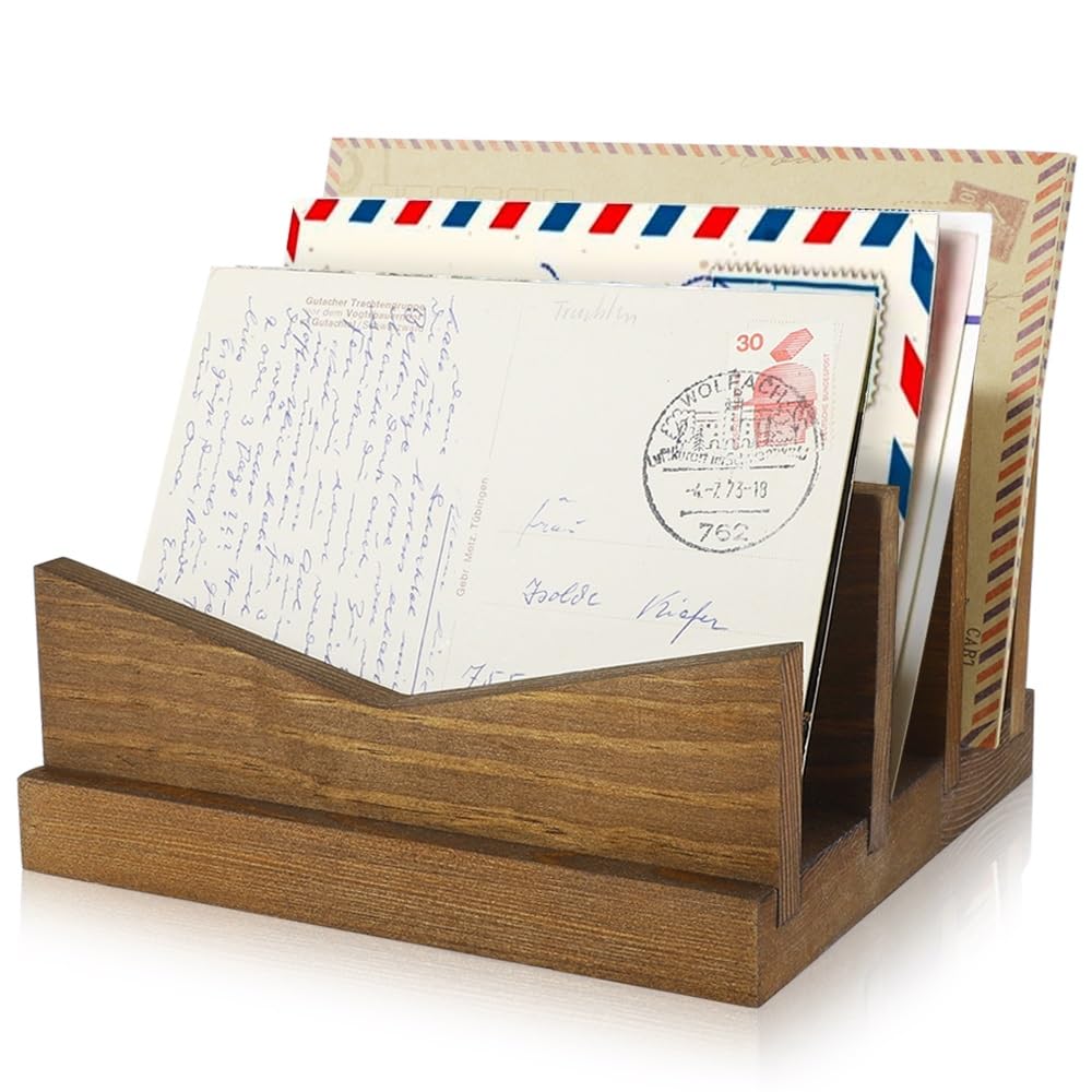 Picowe Desk Mail Organizer Wooden Mail Holder, 3 Slots Letter Holder Organizer Envelope Organizer for Home Office