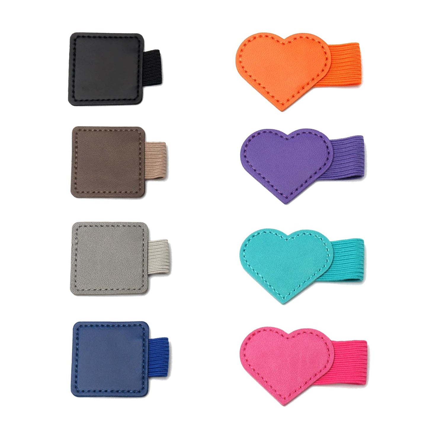 8-Pack Square & Heart Self-Adhesive Elastic Pen Loop Holders – Sticky Pen Holders for Notebook, Bible, Planner, Journal, Diary & Sketchbook – Elastic Design, 8 Colors Included