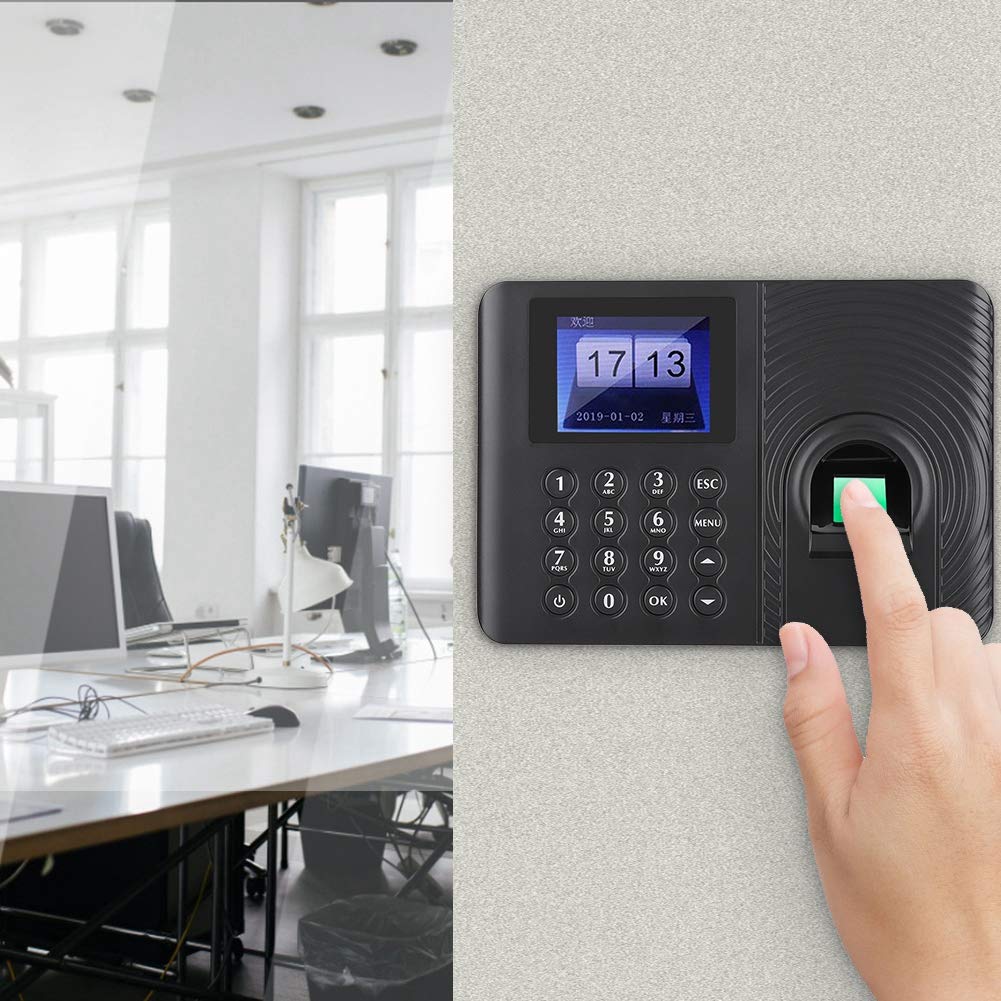 Sanpyl Biometric Fingerprint Attendance Machine Time Attendance Clock Employee Checking in Recorder Password/Fingerprint Access Control (US Plug)