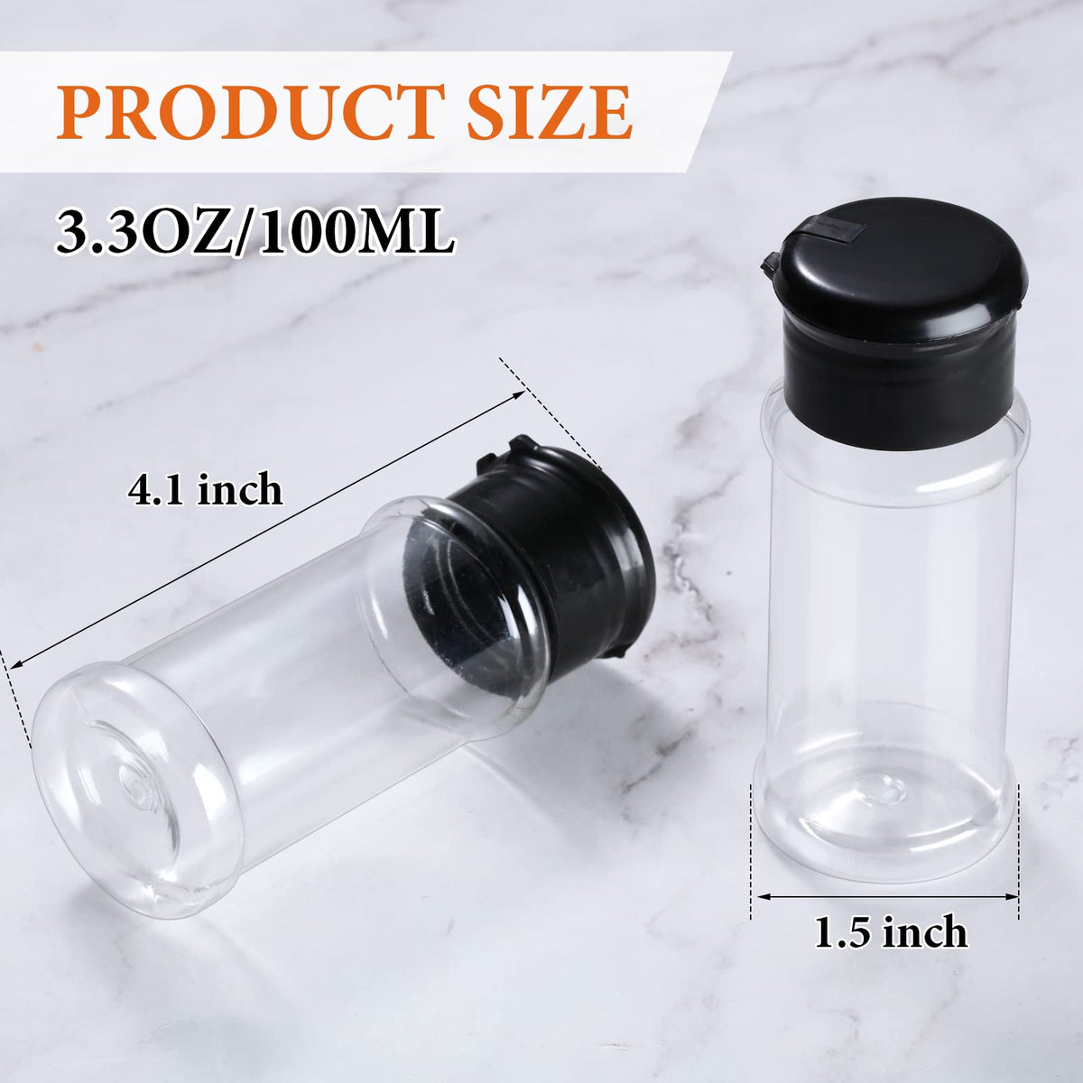 50 Pcs Plastic Spice Jars with Shaker Lids Containers Black Plastic Spice Bottles Seasoning Shaker Jars 3.3 Oz/ 100ml Seasoning Holder for Storing Herbs Powders