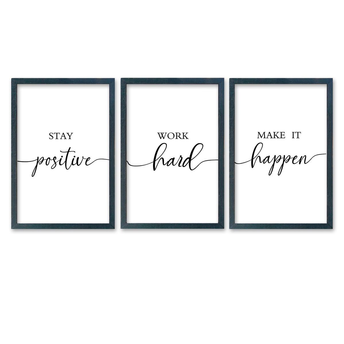 SRSZHIYUE Office Motivational Decor 16"×11" Set of 3 Stay Positive Work Hard Make It Happen Inspirational Quotes Wooden Framed Wall Hanging Art (Black)