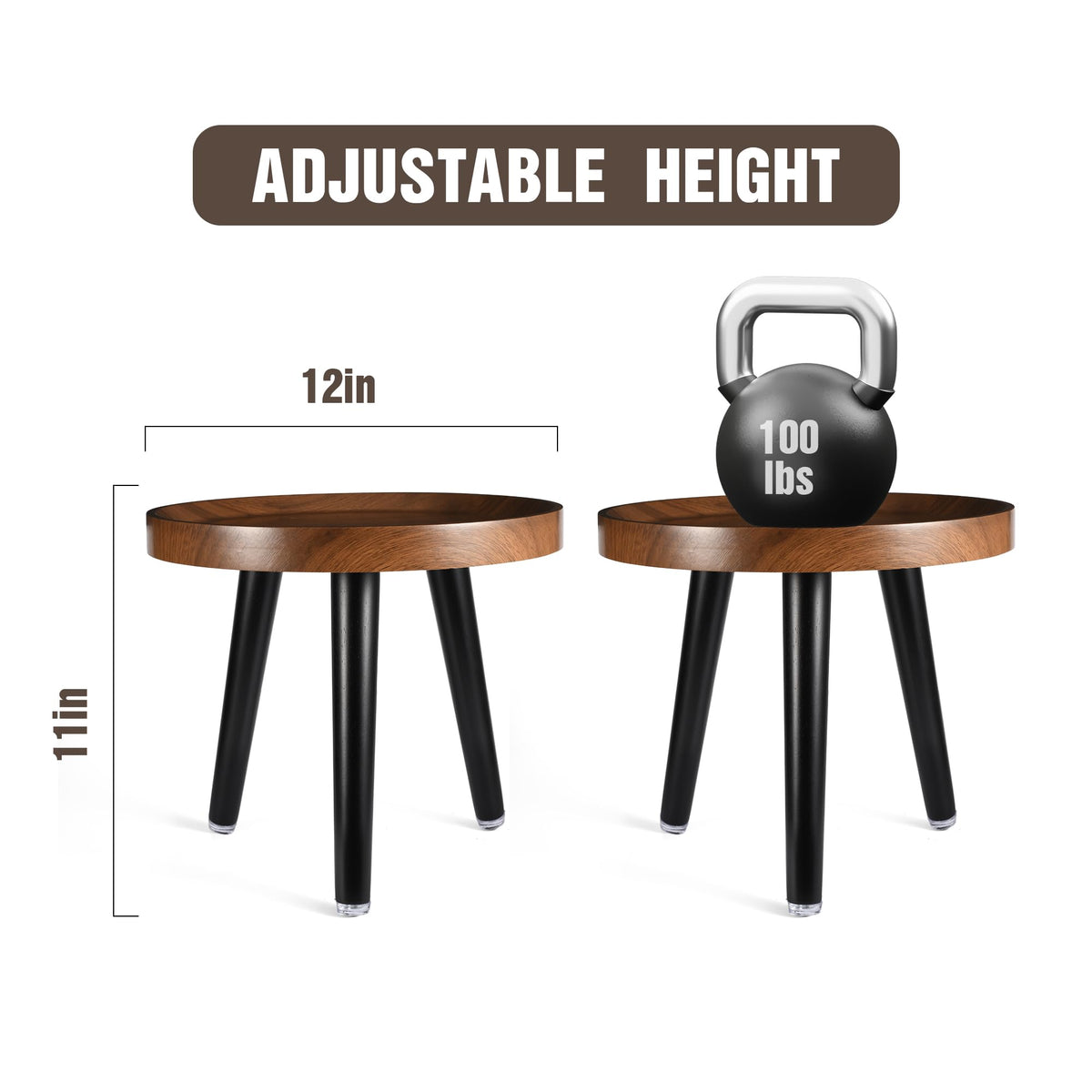KGPLOME Indoor Plant Stand,Wood Mid Century Plant Table in Walnut Finish,Tall Plant Stand for Flower Pot,Modern Round Small Side End Table with Raised Design (Walnut, 12"x10.8" 2 Pack)