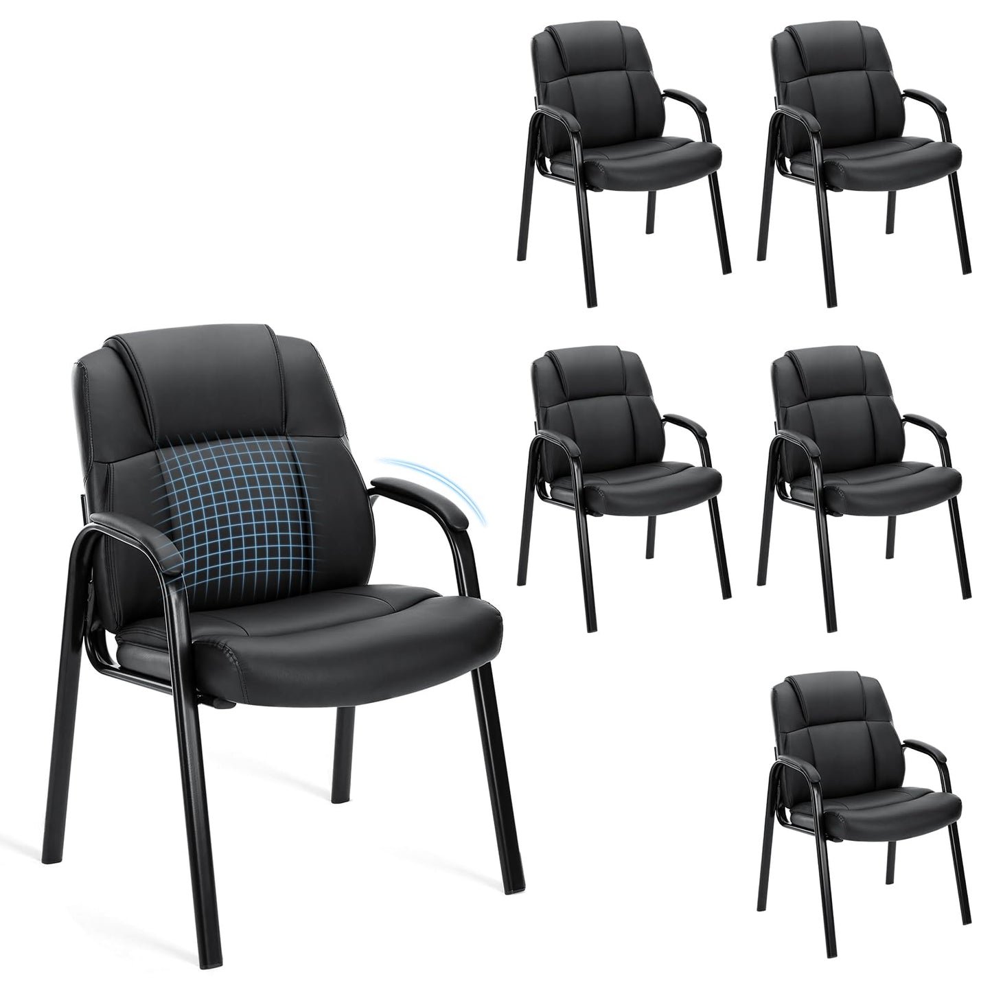 OLIXIS Waiting Room Chair Set of 6, Leather Office Desk Reception Guest Stationary Side Chairs with Padded Arms for Home Conference Lobby Area Meeting Church Medical Clinic Elderly Student