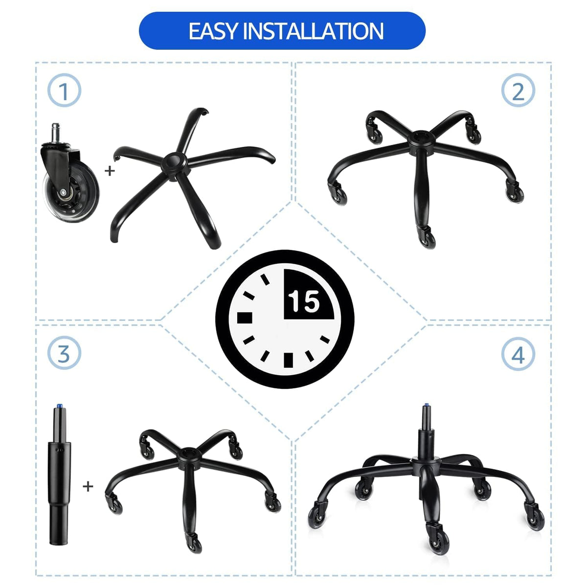 MASTERY MART Office Chair Base Replacement Bundle – Heavy Duty 352 lbs, Smooth Rolling on All Floors, Swivel Base with Caster Wheels & Gas Lift Cylinder, 4.7'' Travel Length