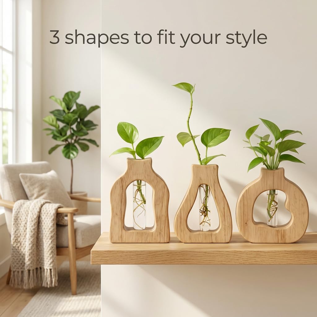 Plant Propagation Station Hanging Stand with Vases for Plants Wall Hanging Wood Stand Indoor Levitating Plant Pot Air Holder Window Boxes for Decor Flowers Holder Test Tubes