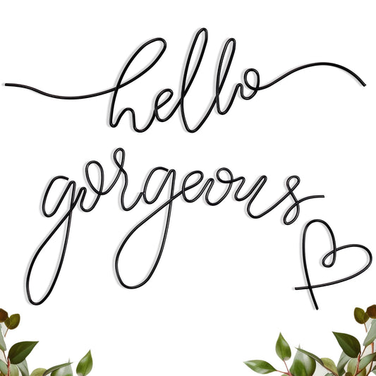 Hicarer Hello Gorgeous Metal Wall Art Decor Minimalist Decoration Metal Hello Gorgeous Decorative Sign for Living Room Office Bedroom Hotel Home Wall Decoration(Black,Classic Style)