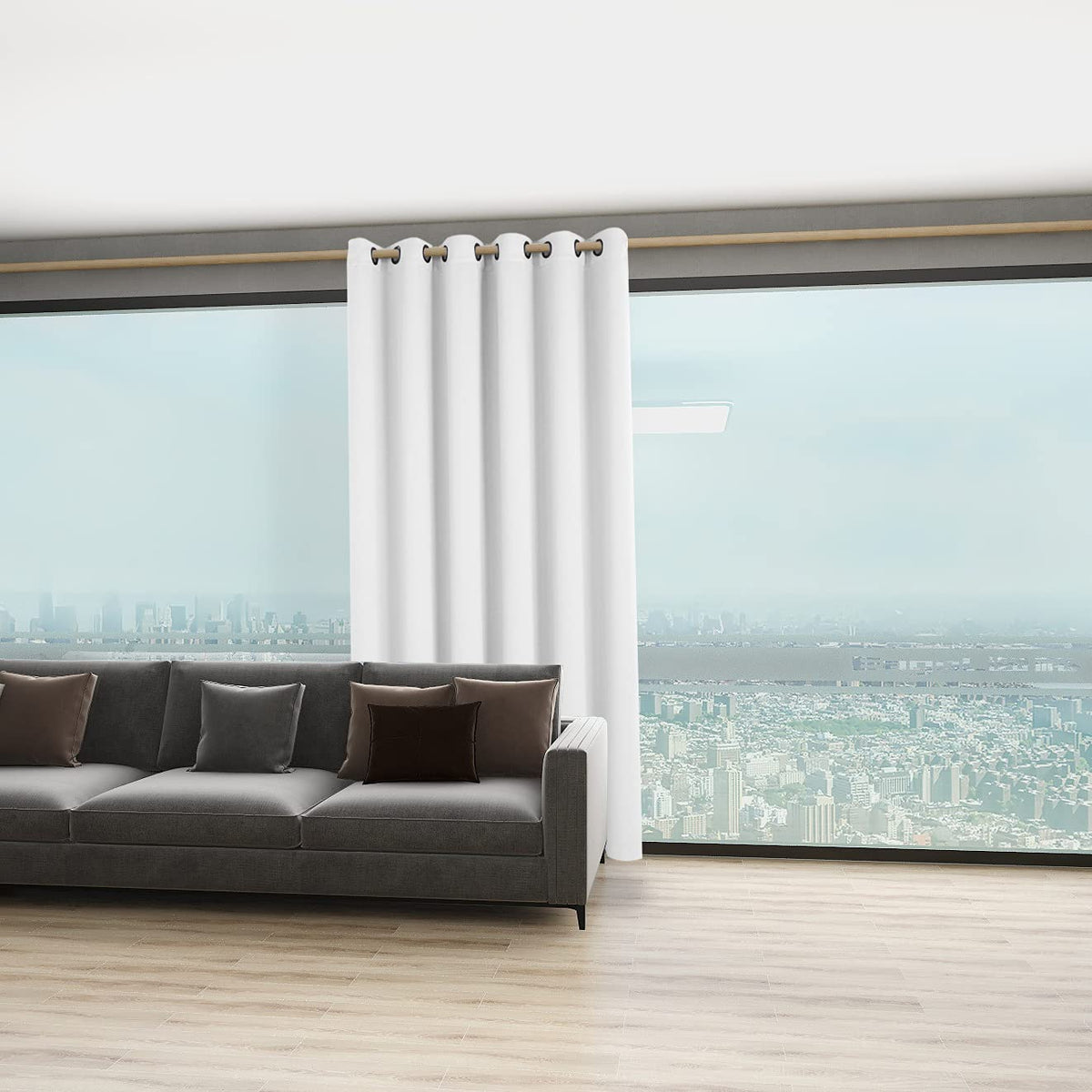 BONZER Room Divider Curtain Screen Partitions Light Reducing Wall Wide Blackout Curtains for Shared Room, 96L x 70W Inch (8L x 5.8W ft), 1 Panel, Greyish White